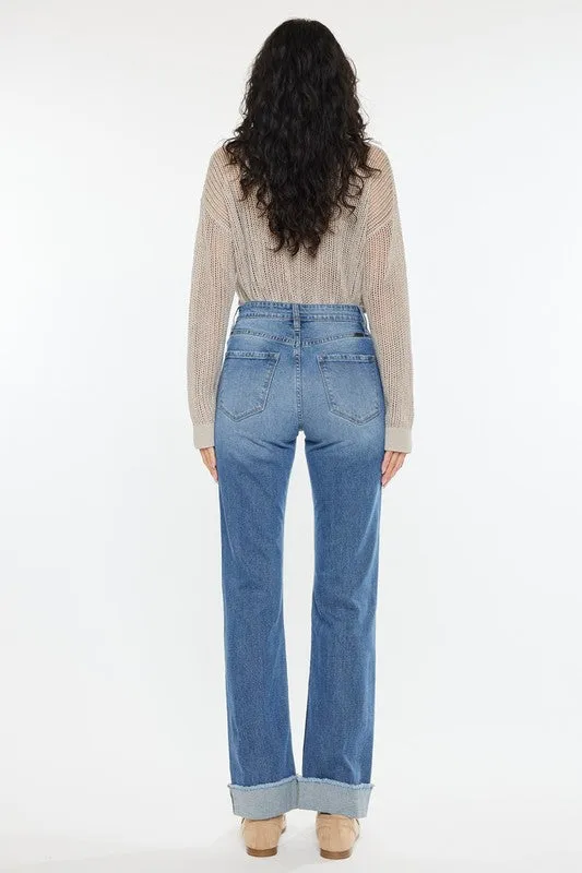Teen Fresh Carry Ease Kan Can High Rise Medium Wash Distress Cuffed Straight Jeans