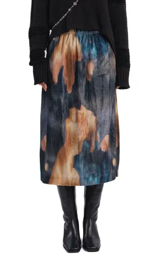 Adjustable drawstring Watercolour Graphic Velour Printed Skirt