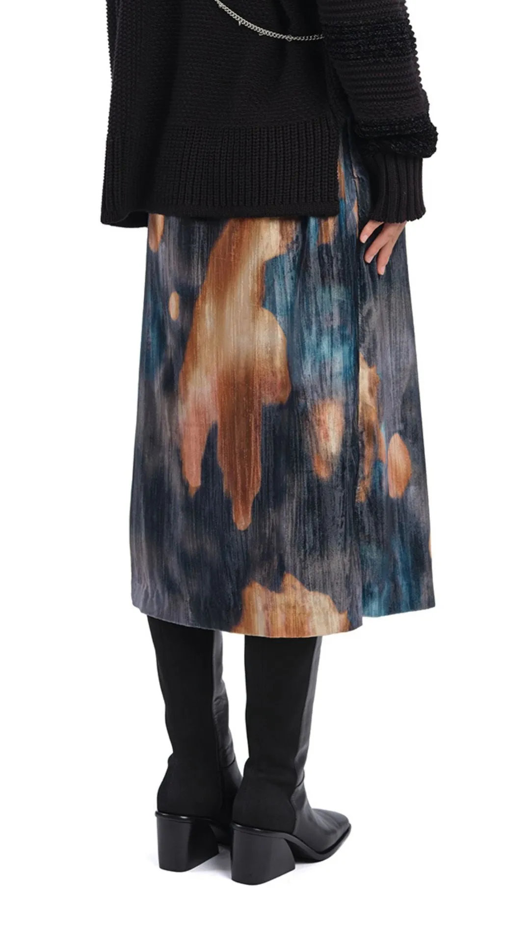 Watercolour Graphic Velour Printed Skirt Cozy Vibe