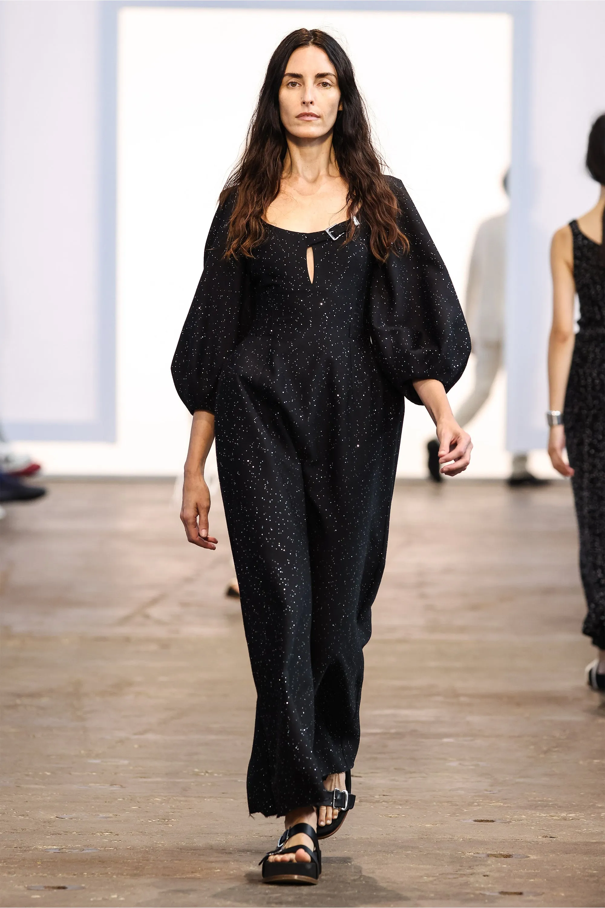 Madyn Sequin Maxi Dress in Black Virgin Wool Fast Fit
