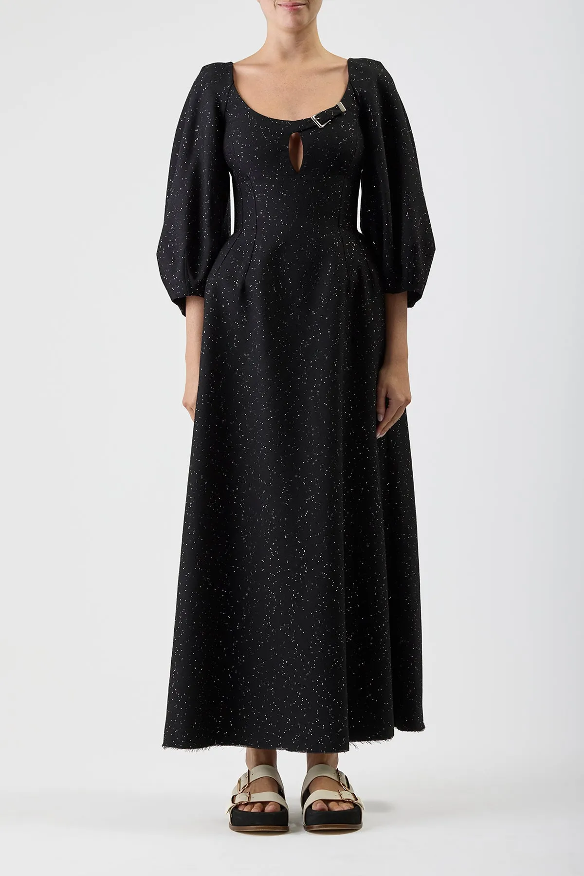 Swim Easy HighElasticity Madyn Sequin Maxi Dress in Black Virgin Wool