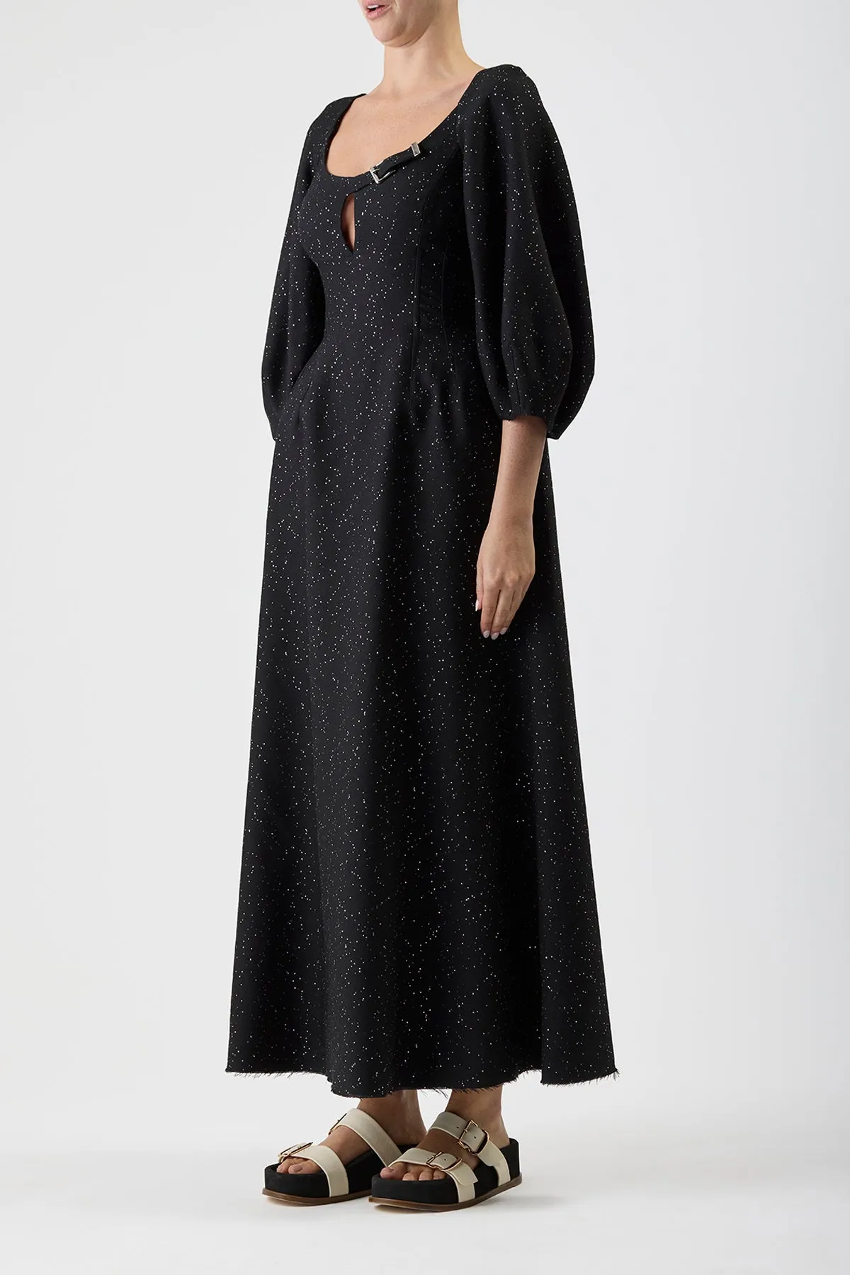 Madyn Sequin Maxi Dress in Black Virgin Wool QuickRelease Closures
