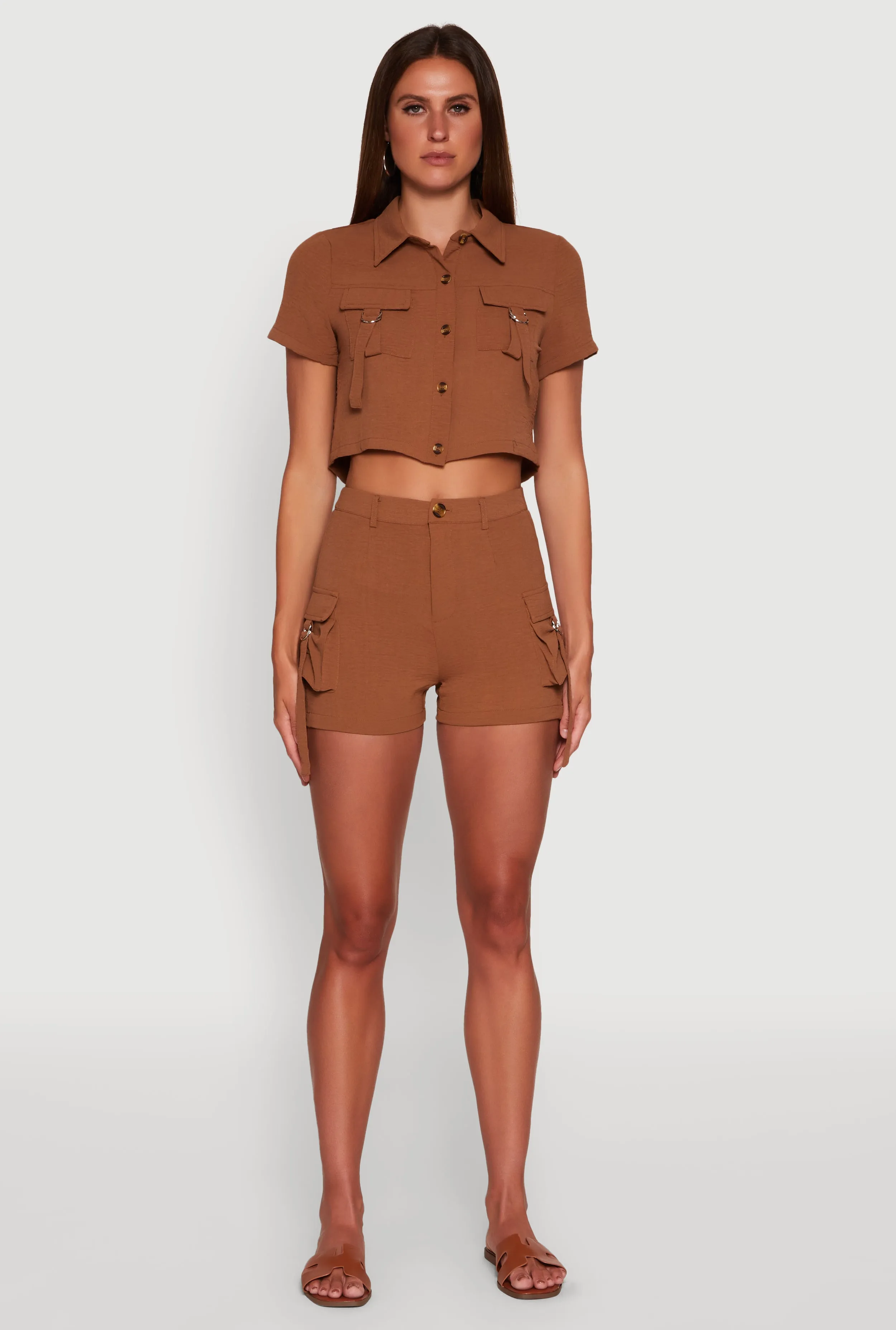 Daytime Style Trendy Crepe Knit High Waisted Cargo Shorts