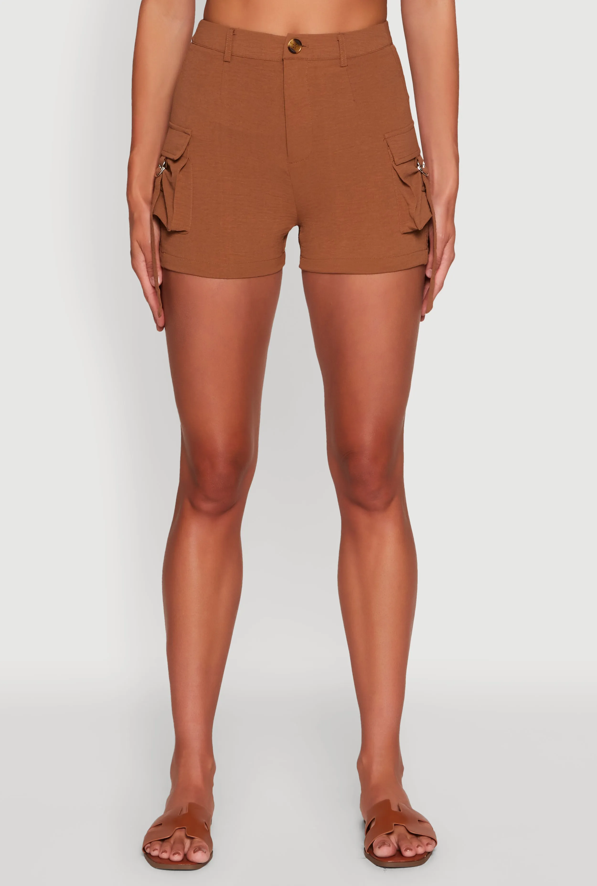 Trendy Crepe Knit High Waisted Cargo Shorts Anti Slip Waist Grip