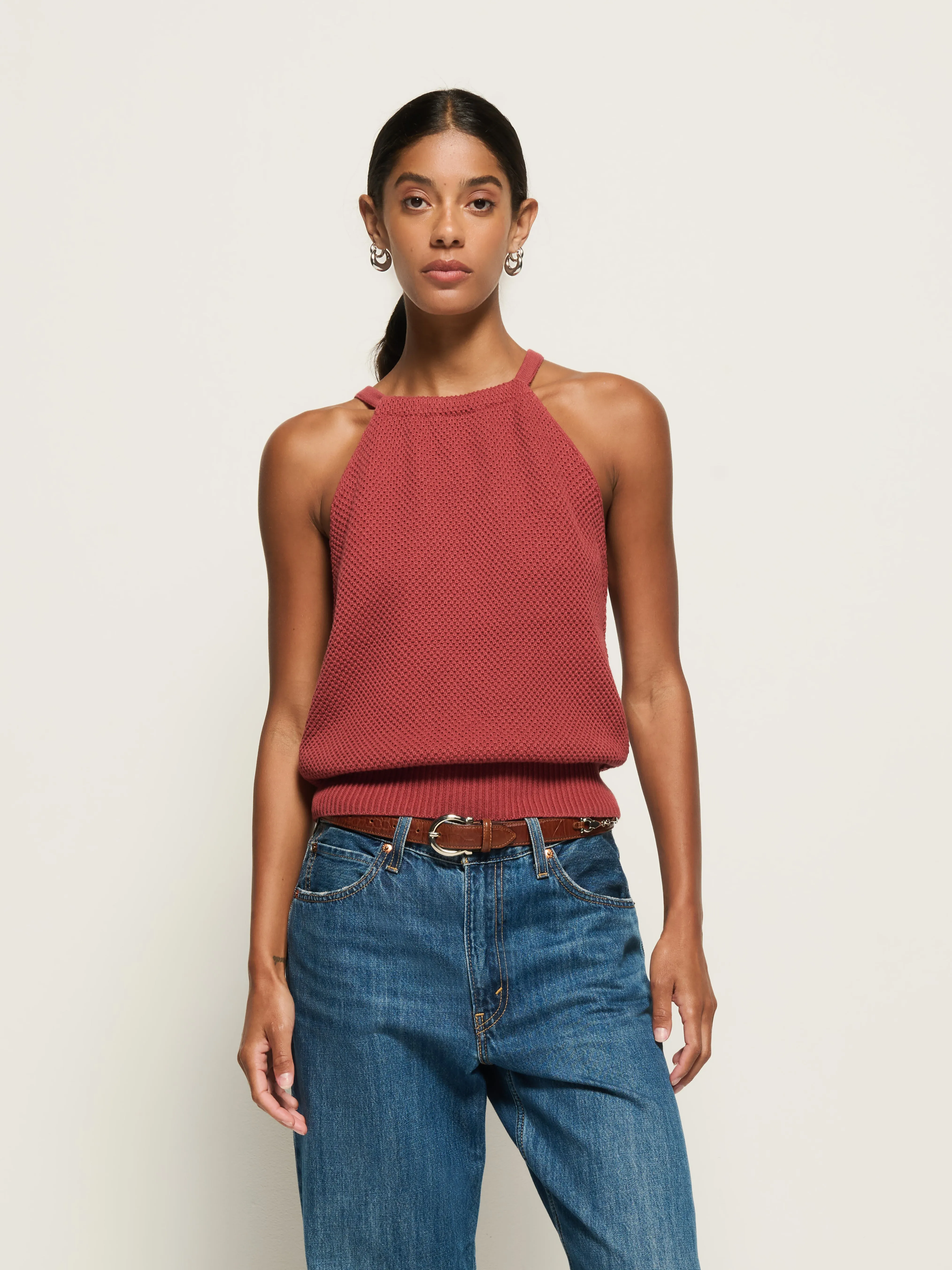 LightweightWeave DoubleLayerReinforcement Auburn Sweater Tank