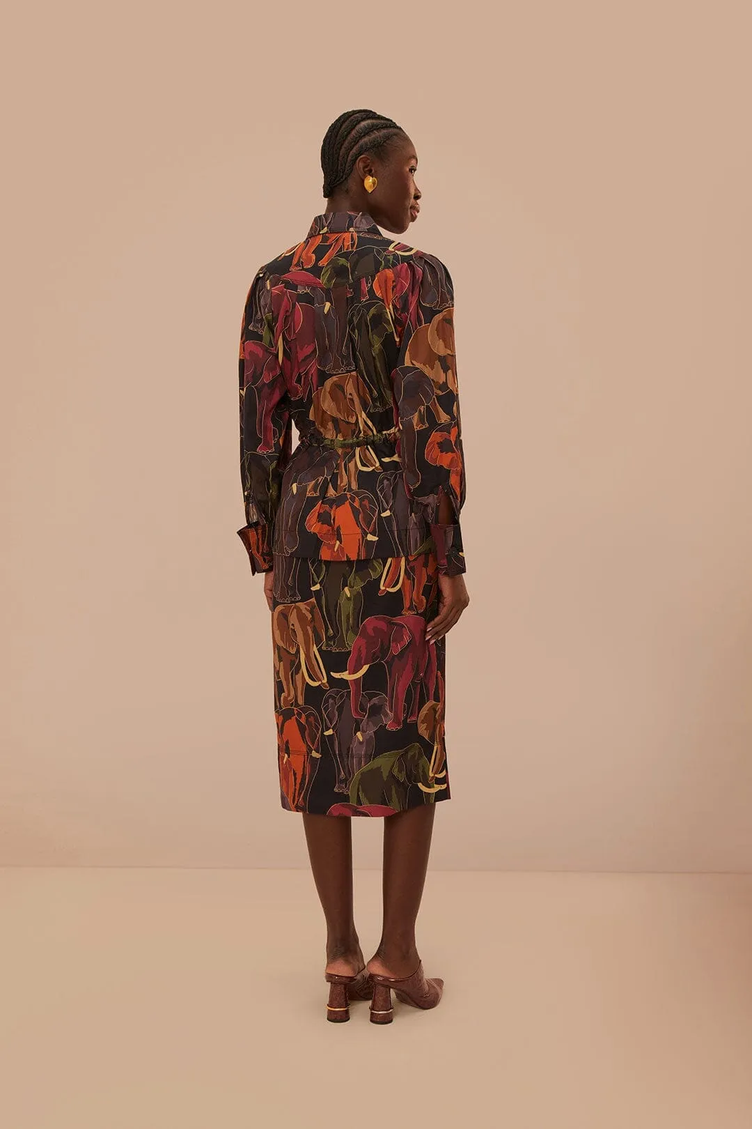 Brown Elephants Long Sleeve Midi Dress Contemporary Wear