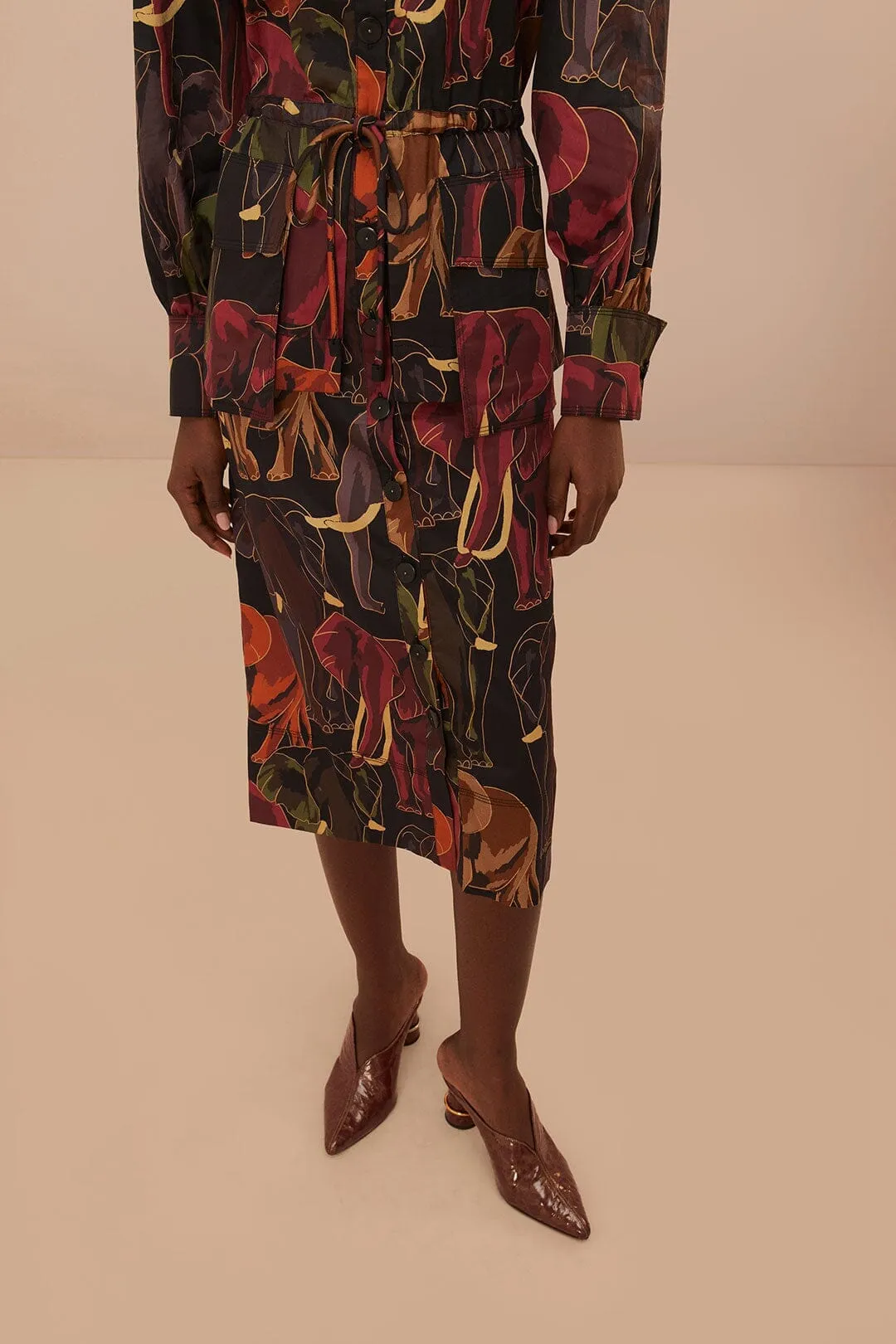 Brown Elephants Long Sleeve Midi Dress Trendy Fashion Quick Change