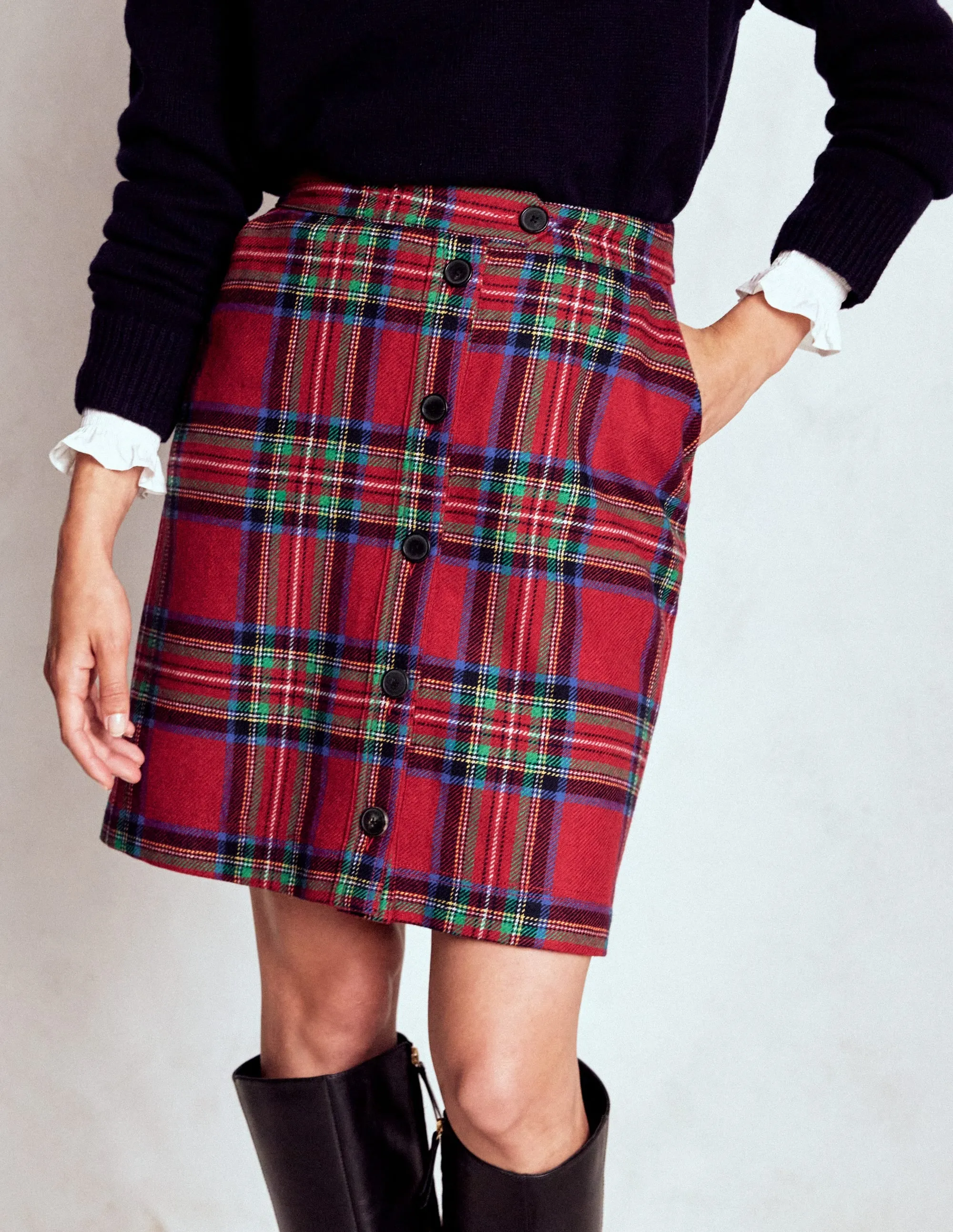 Cecelia Wool Skirt-Red, Blue and Green Check Holiday Travel