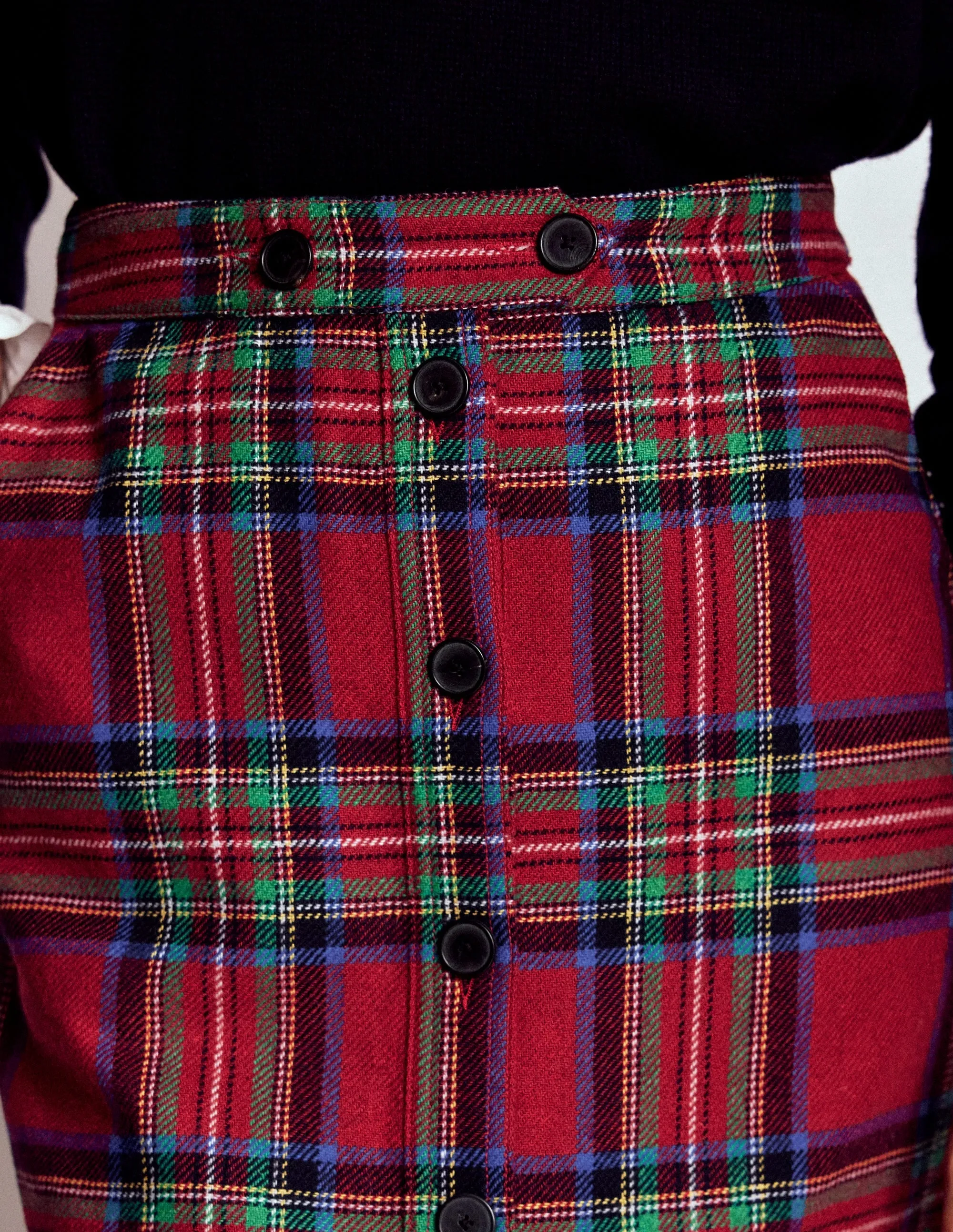 Comfort Innovation Cruise Attire Cecelia Wool Skirt-Red, Blue and Green Check