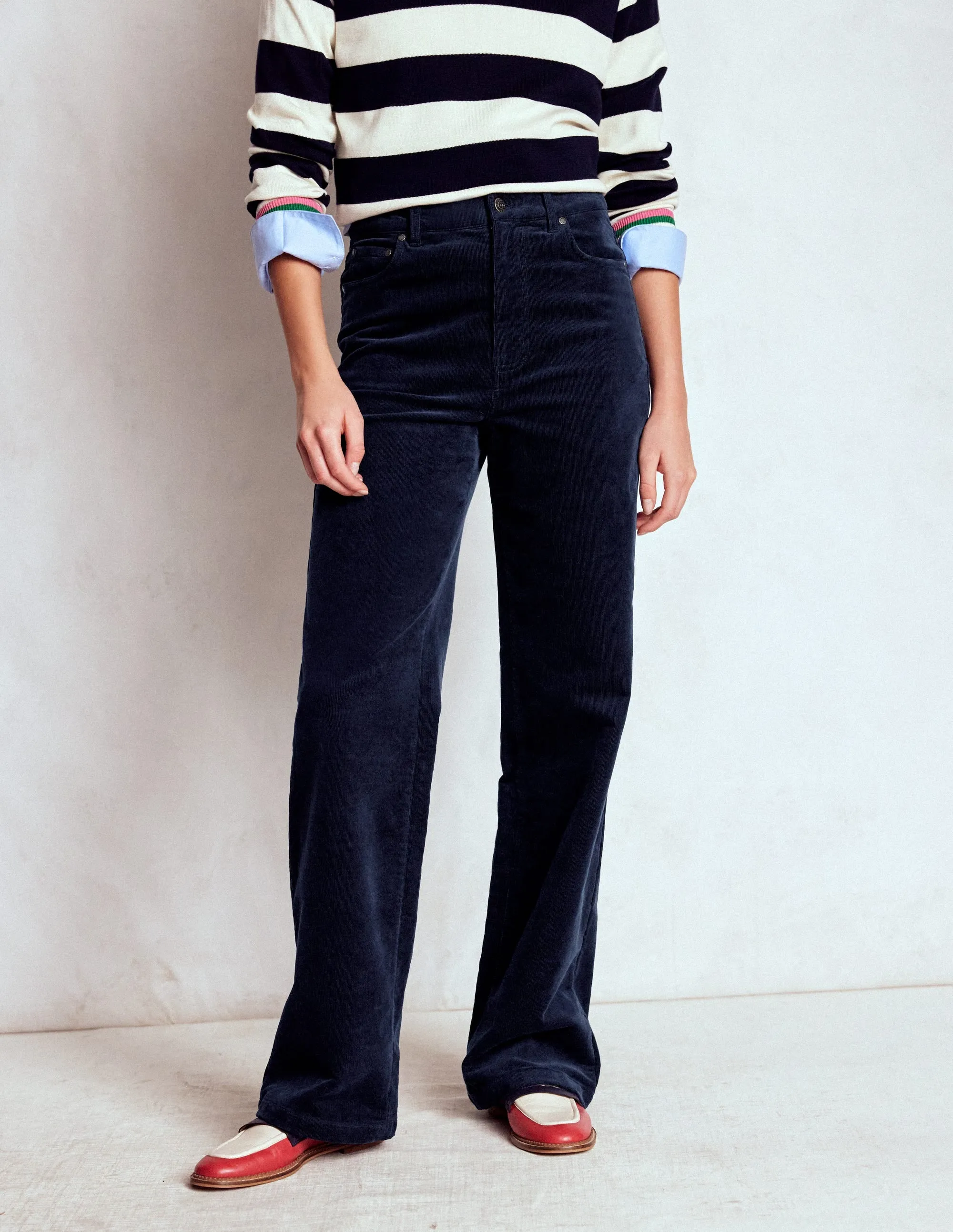 Vibrant Trendy 5-Pocket Cord Column Jeans-Navy