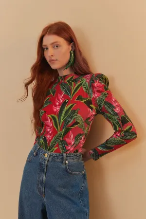 Loose Guest Smart Model Red Dream Garden Long Sleeve Bodysuit
