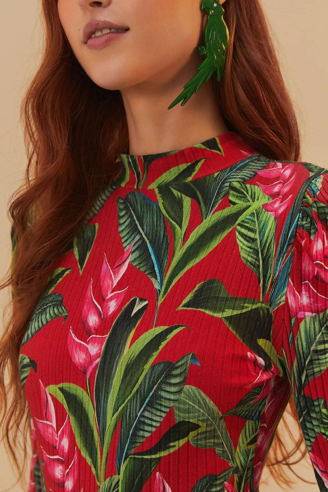 Red Dream Garden Long Sleeve Bodysuit Vacation Friends Shopping Essential