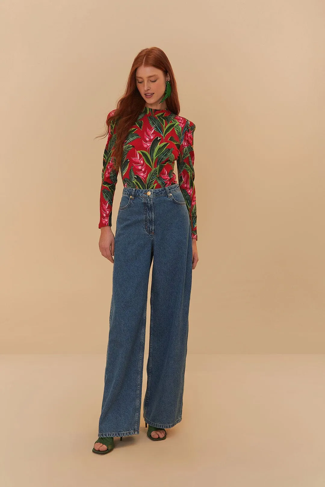 Sporty Elegant Red Dream Garden Long Sleeve Bodysuit