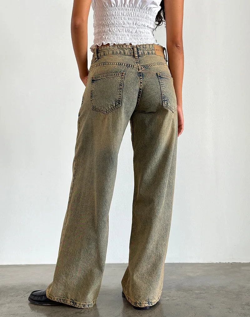 Tale Core Bead Soul Roomy Extra Wide Leg Low Rise Jeans in Sandy Blue Acid