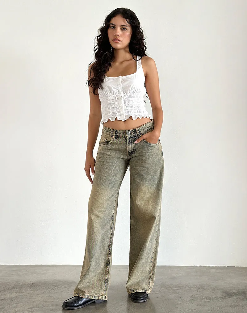 Roomy Extra Wide Leg Low Rise Jeans in Sandy Blue Acid AntiStatic Lining Crown Fit