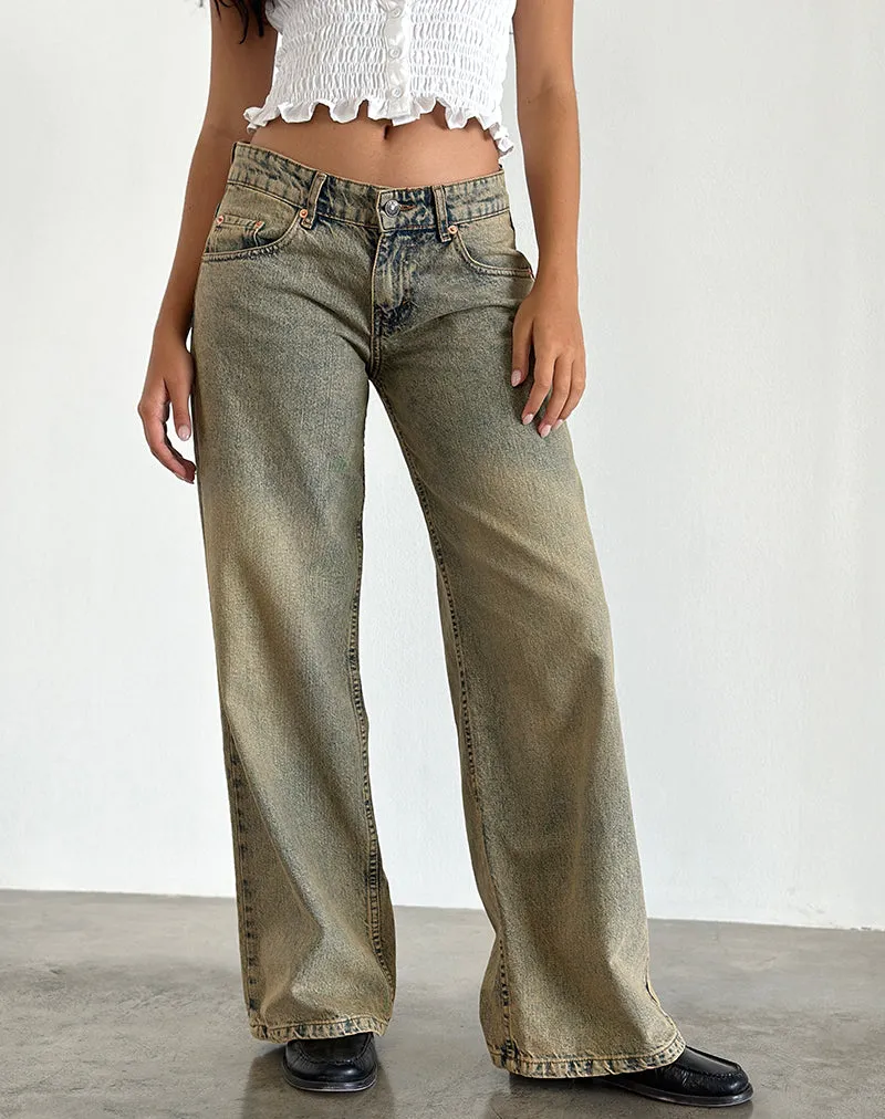 SmoothInnerLining Roomy Extra Wide Leg Low Rise Jeans in Sandy Blue Acid