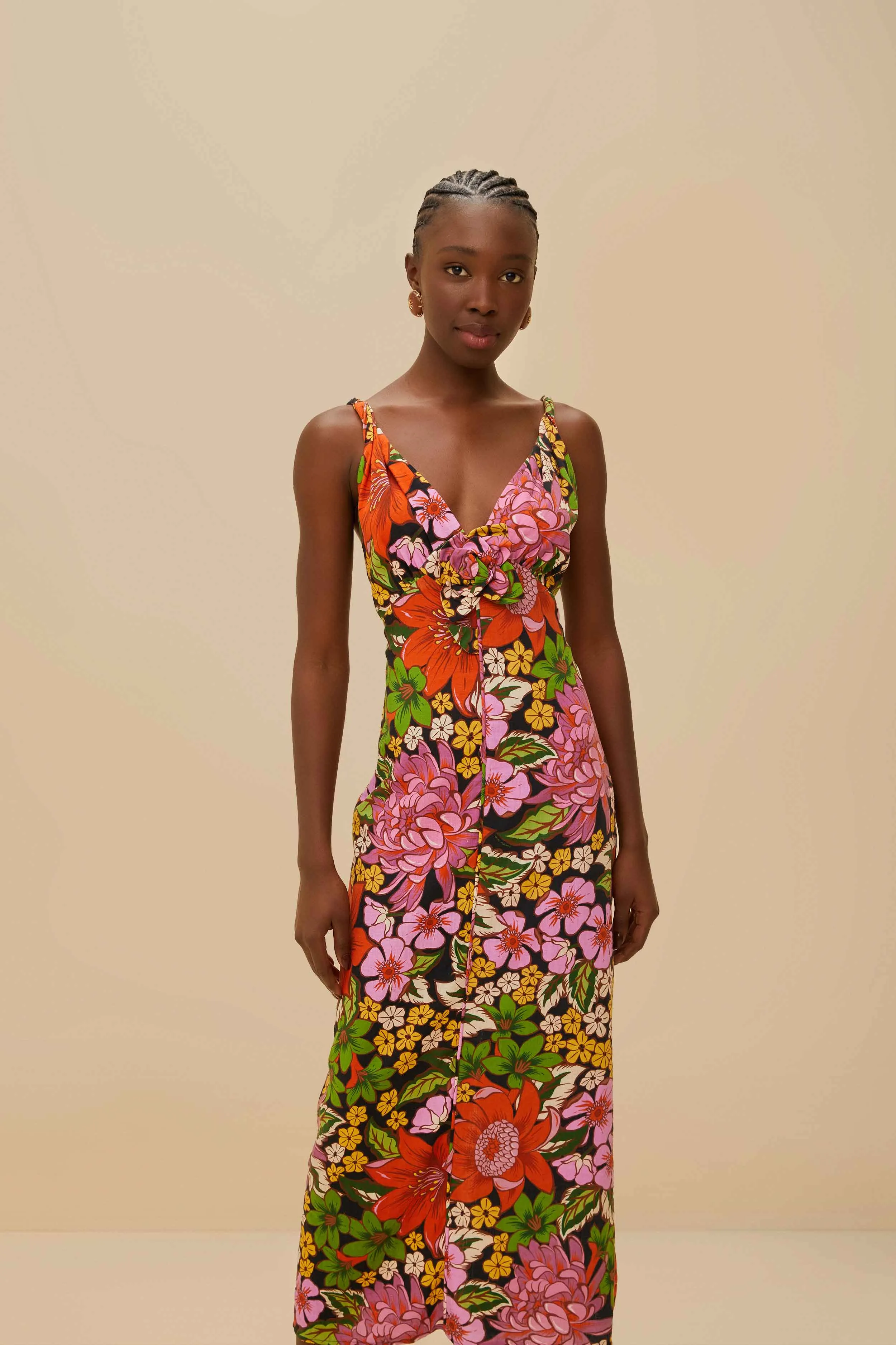 Black Floral Vivi Rose LENZING? ECOVERO? Euroflax? Midi Dress Versatile Wear Charming Wardrobe