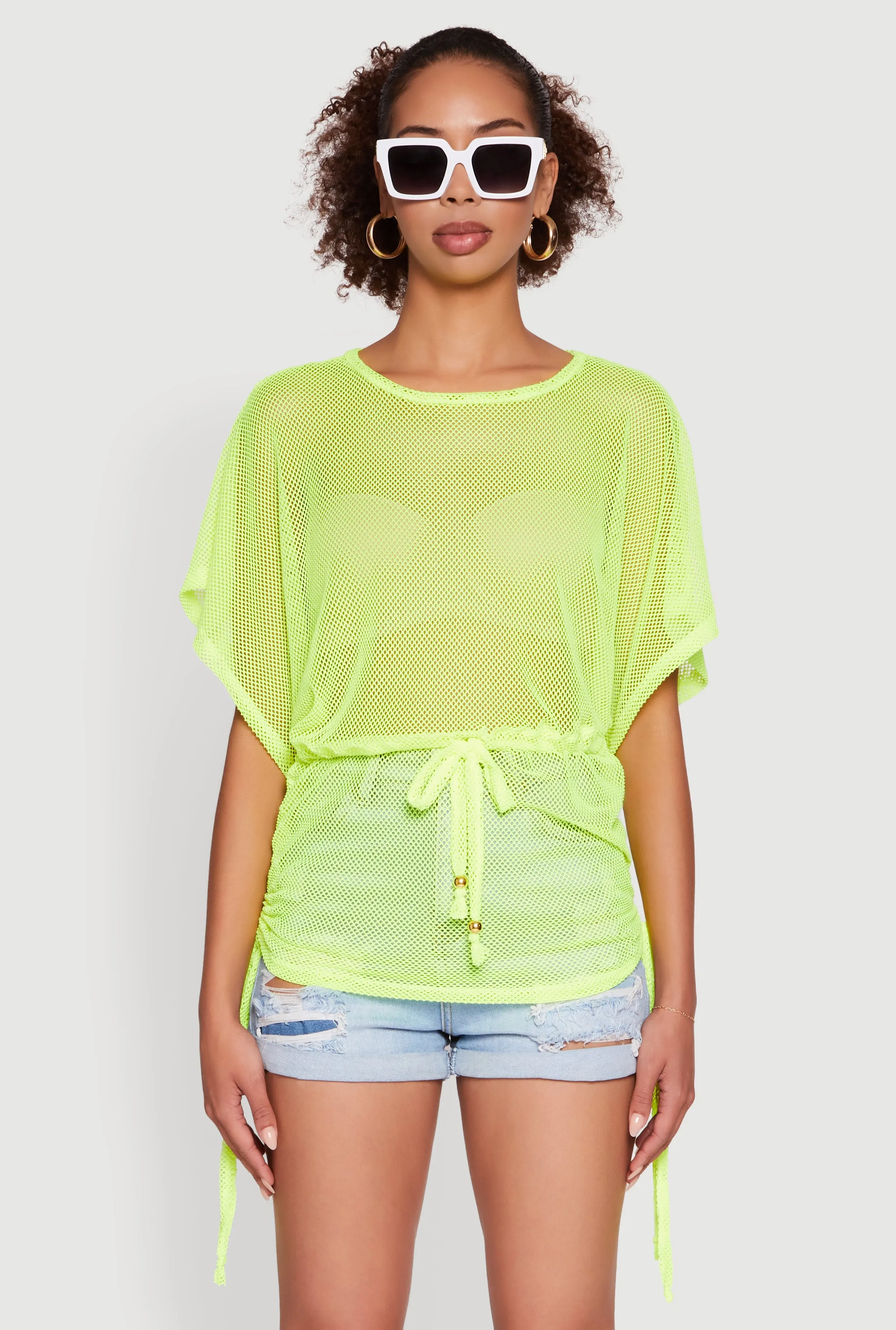Trendy Fishnet Tunic Top with Drawstring Waist Timeless Must-Have Premium Material