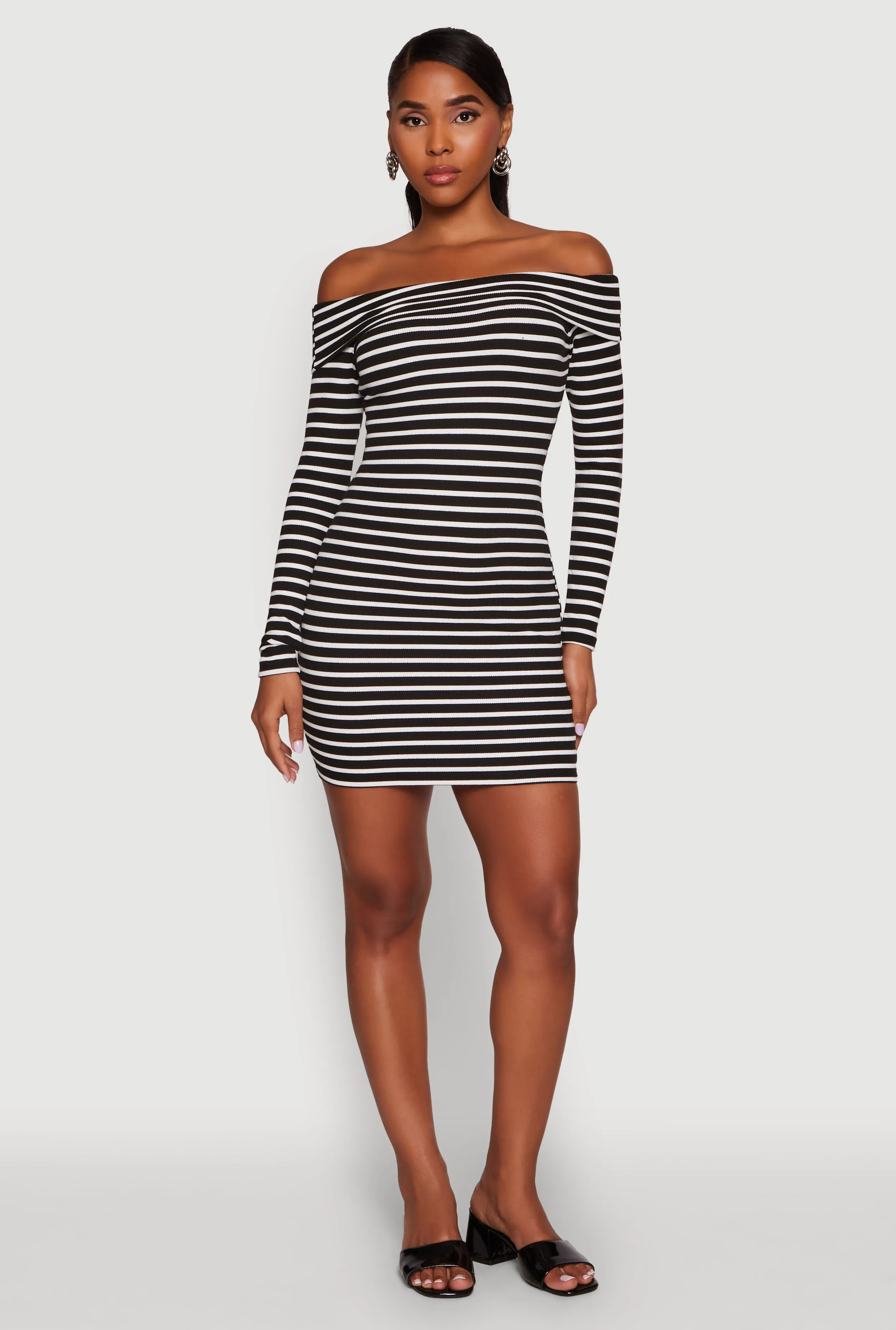 Iris Striped Off The Shoulder Mini Bodycon Dress Chic Prints