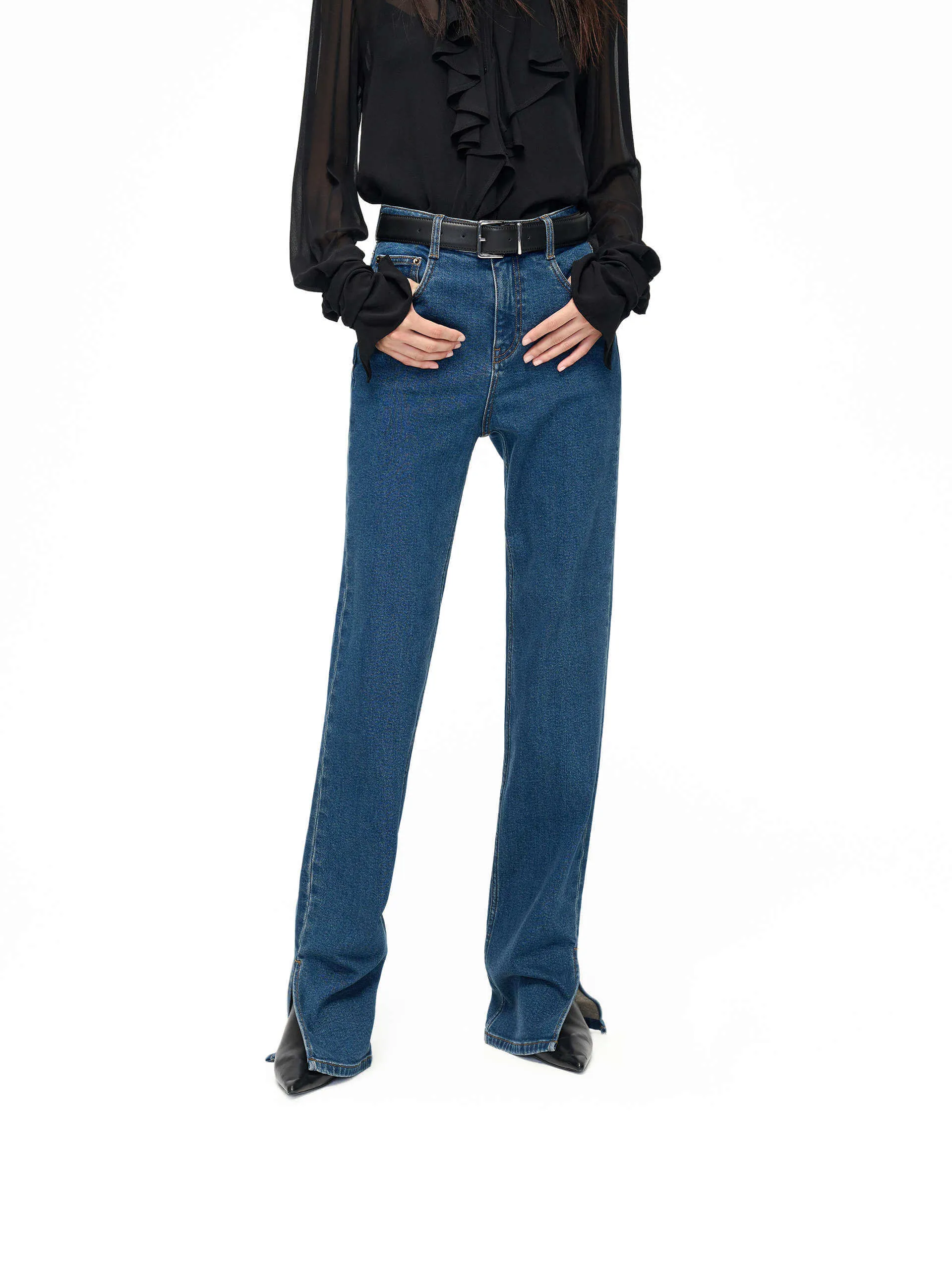 Side Slit Straight Jeans Low Impact Dye