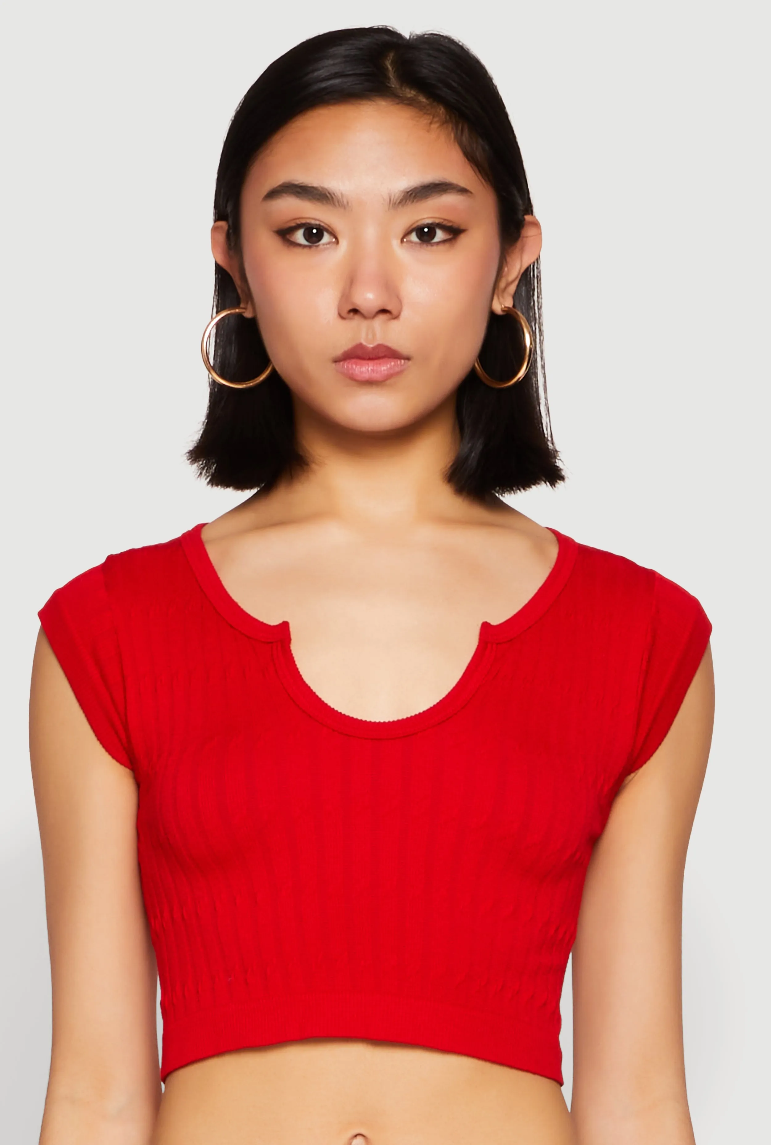 Seamless Notch Neck Crop Top Water Based Ink Print