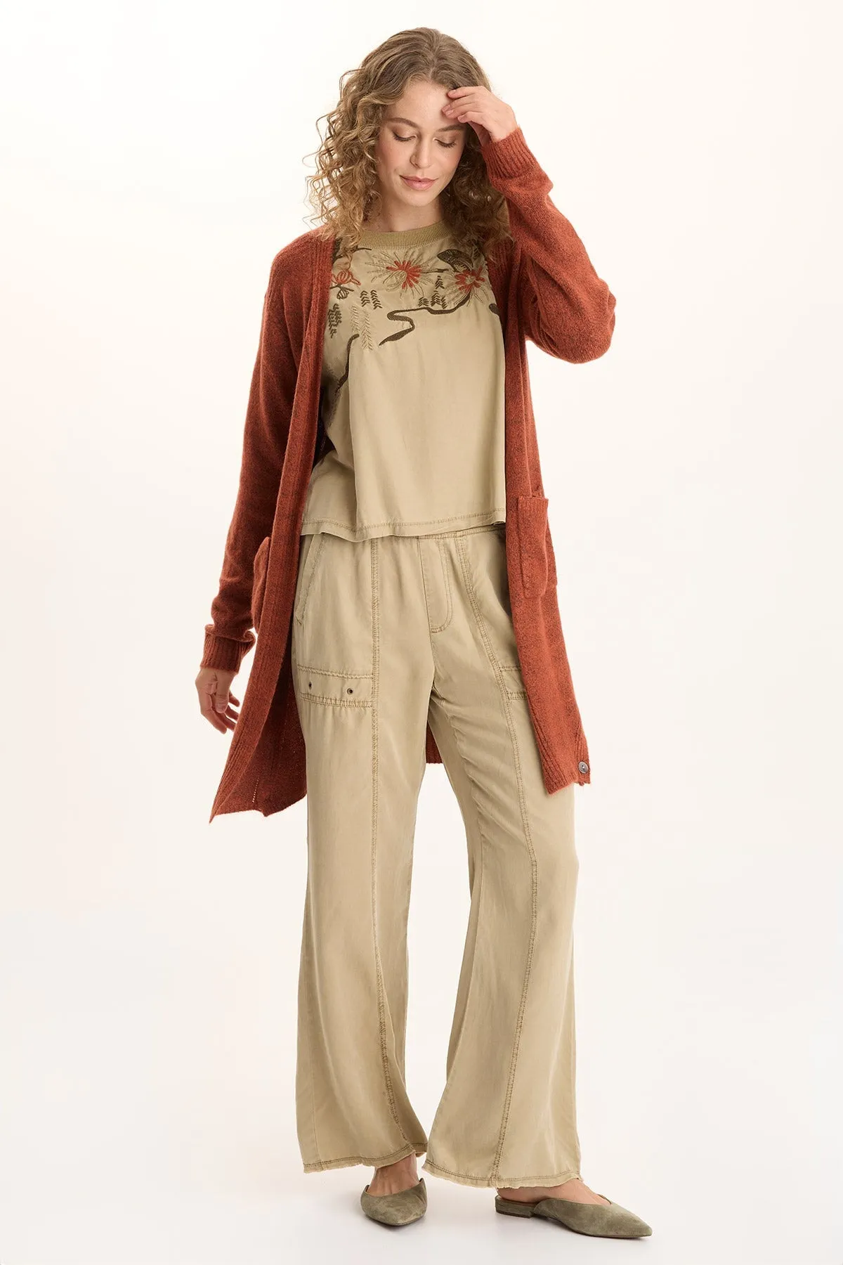 Free Mind Bayek Longline Open-Front Knit Cardigan