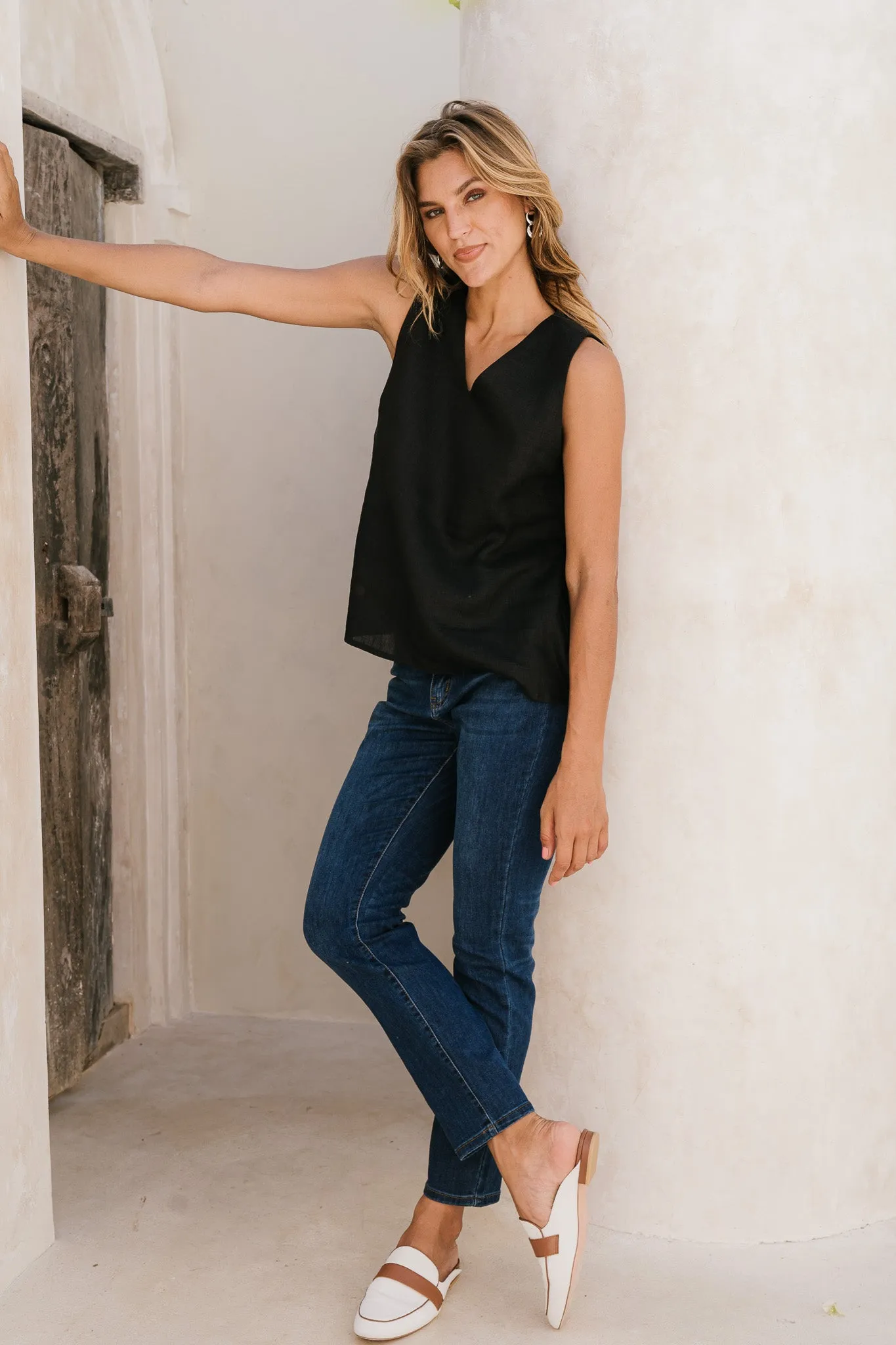 Ember Linen Cami in Black Active Cool all - terrain