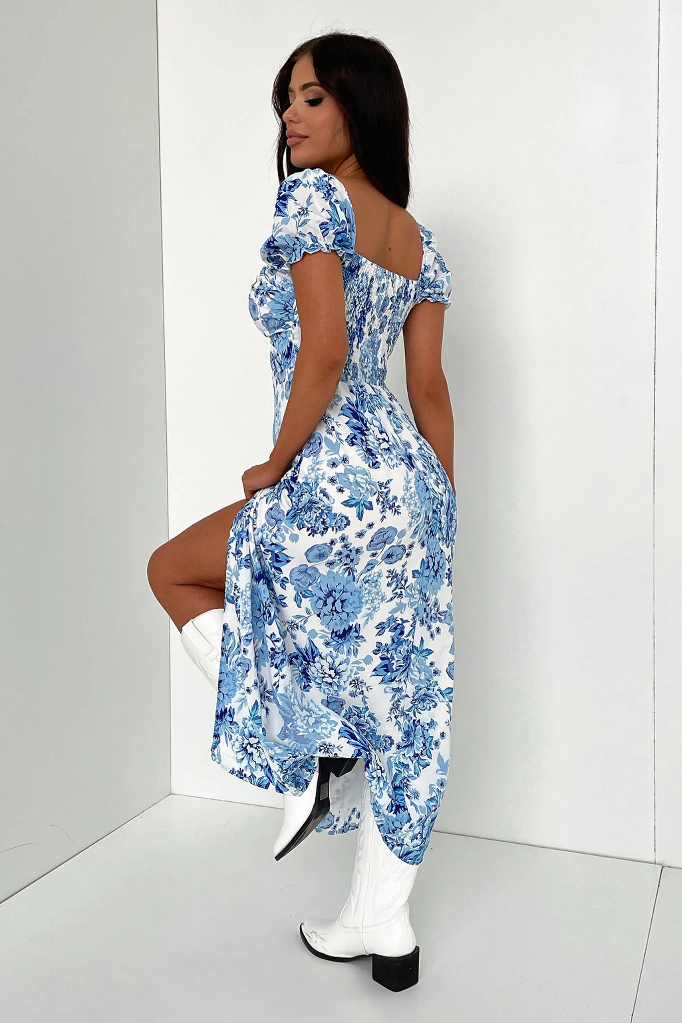 Solem Midi Dress - Blue Floral Storm Sky Lightweight fabric midi