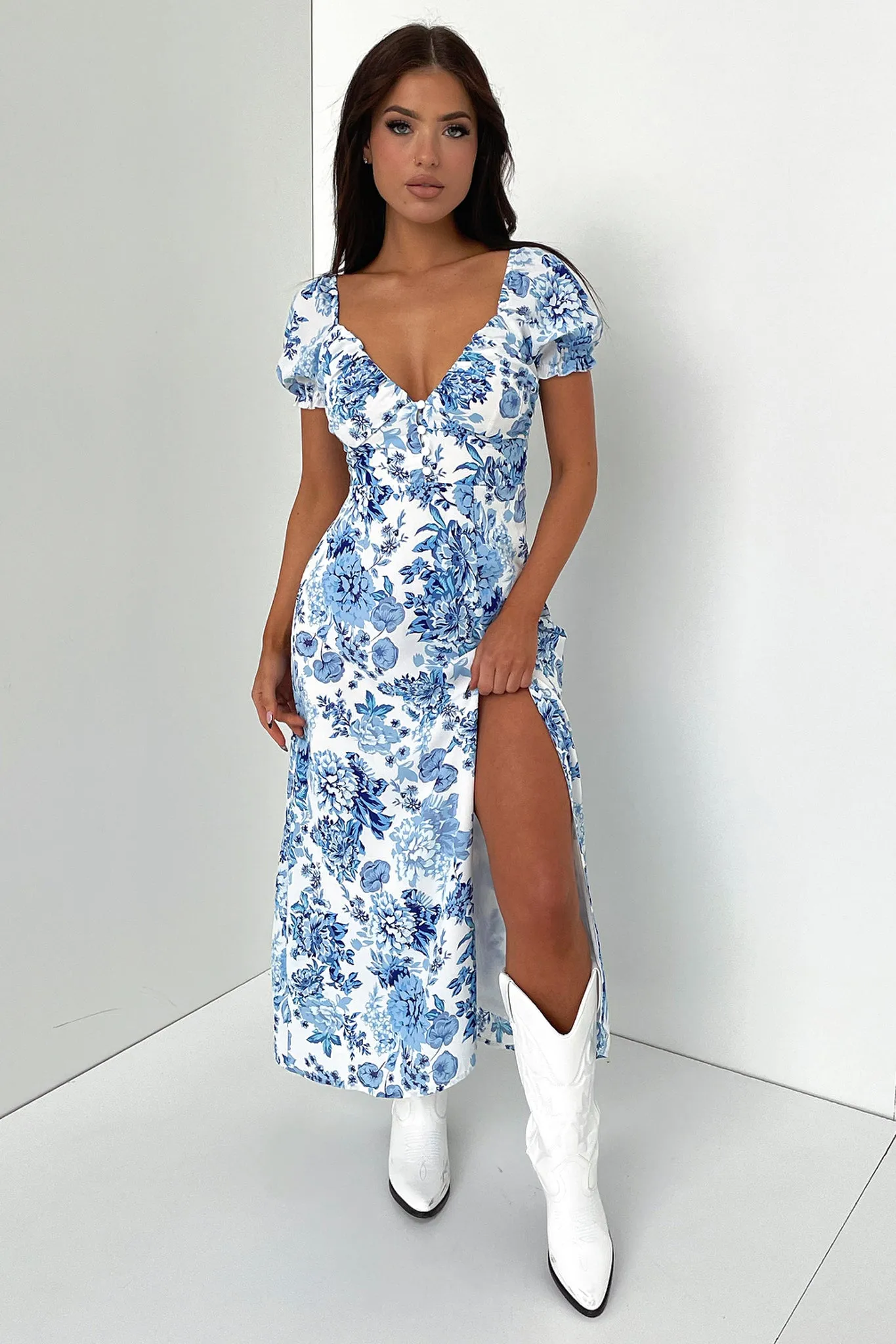Summer Picnic Work Smart Solem Midi Dress - Blue Floral