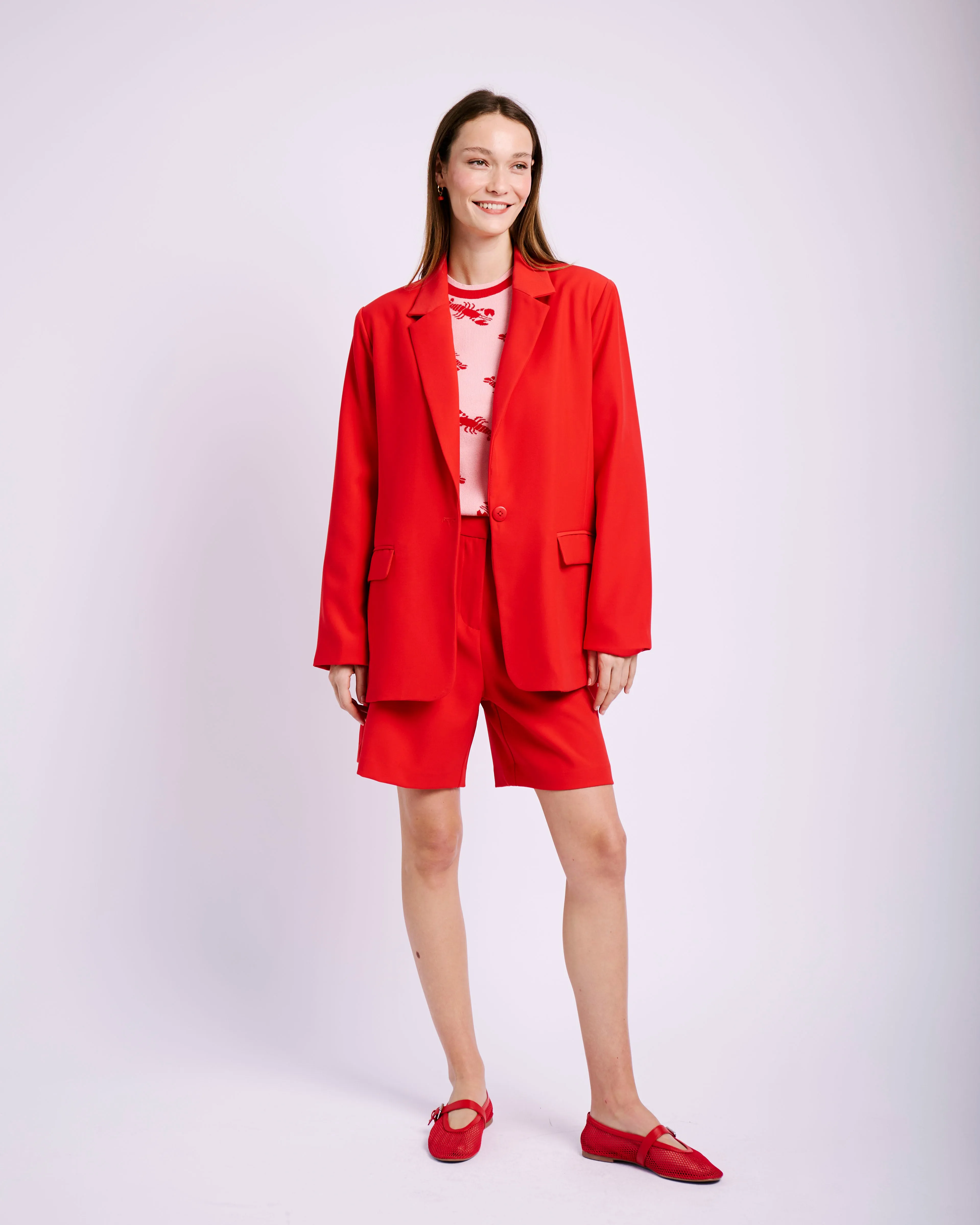 spandex blend Tailored Pleat Front Short in Red