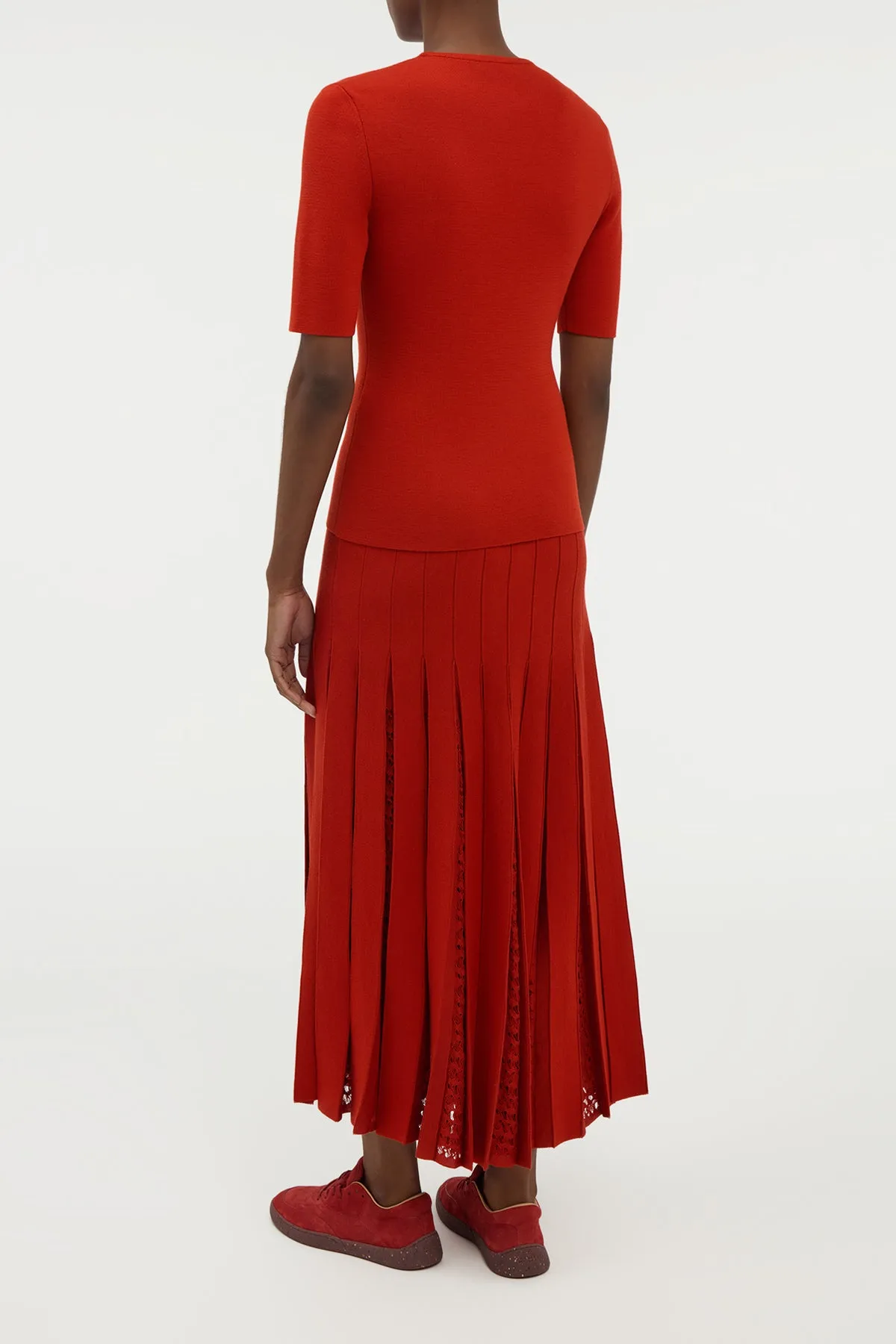 Debutante Knit Pleated Maxi Skirt in Antelope Orange Merino Wool CompressionKnit
