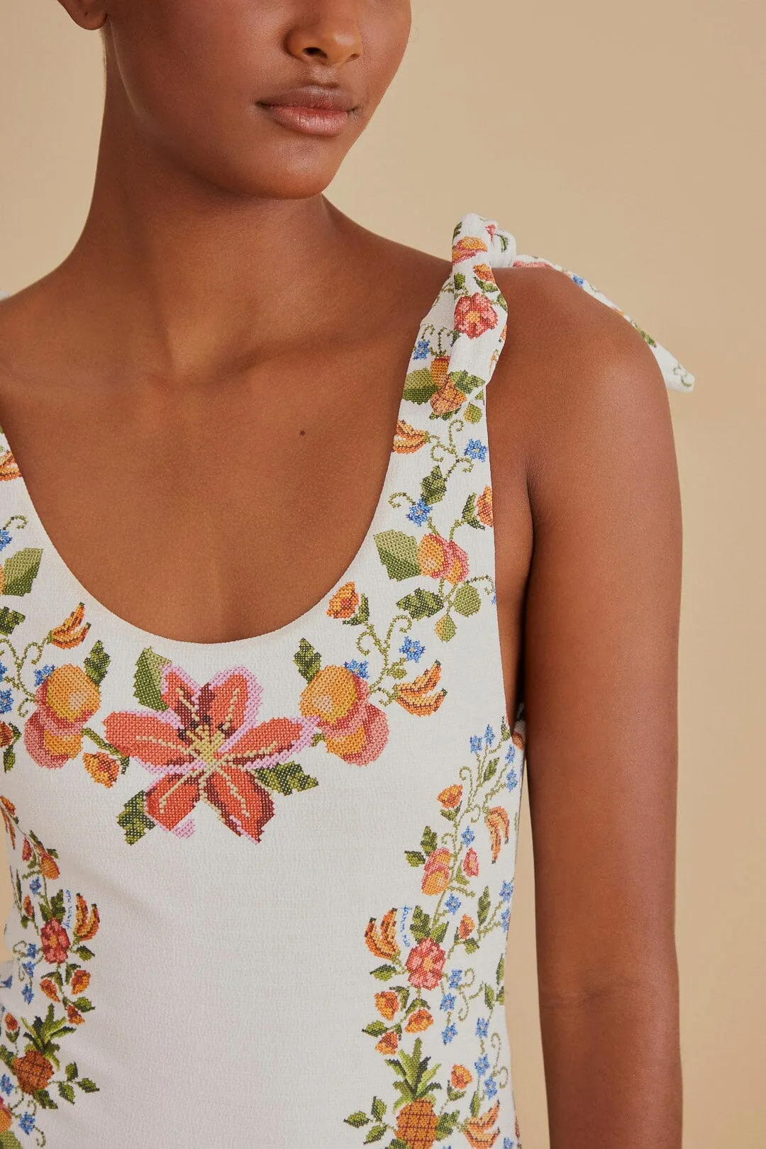 Modest Coverage Cut White Banana Vitamin One Piece Swimsuit