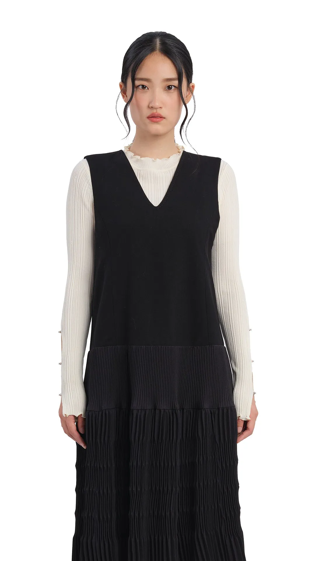 Wave Core Olive Pleated Dress