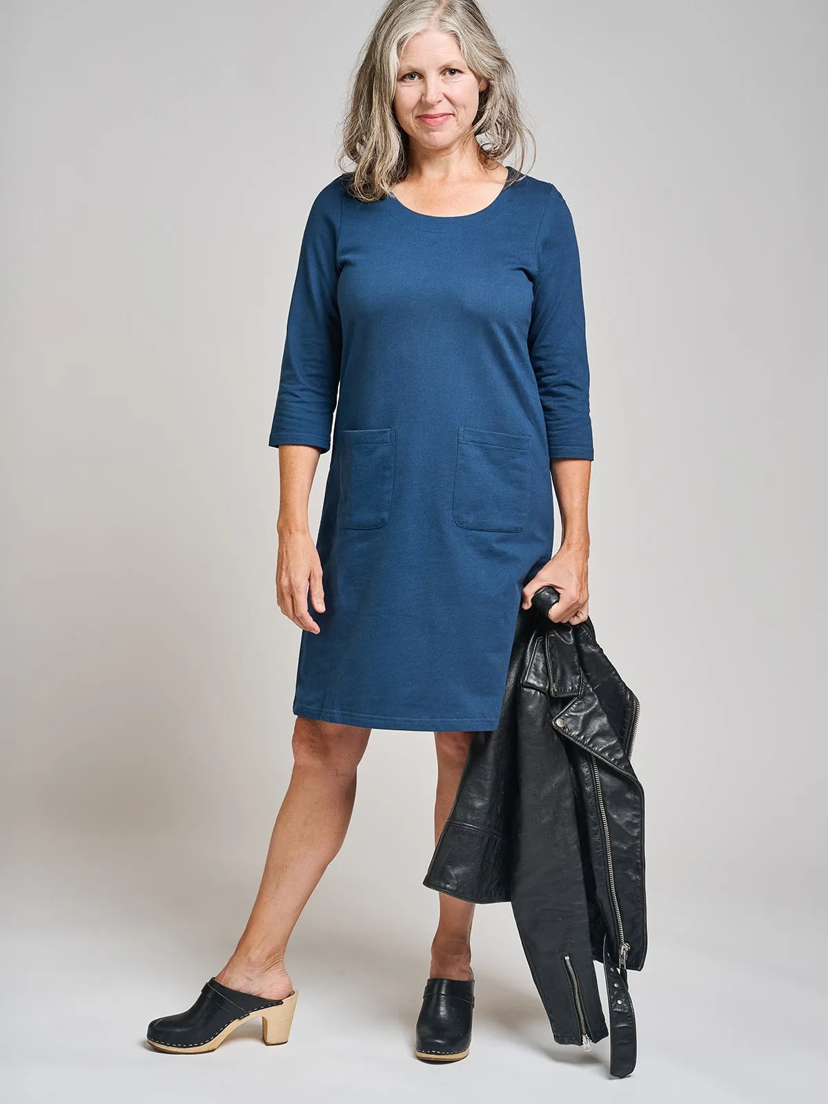 Chic Edge Sylvan Shift Dress - Loop Knit Blue