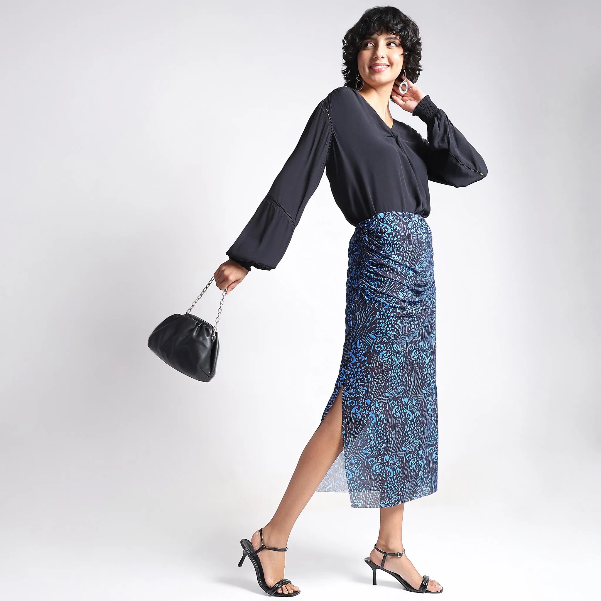 NonRestrictive Design Slim Fit Printed High Rise Skirt
