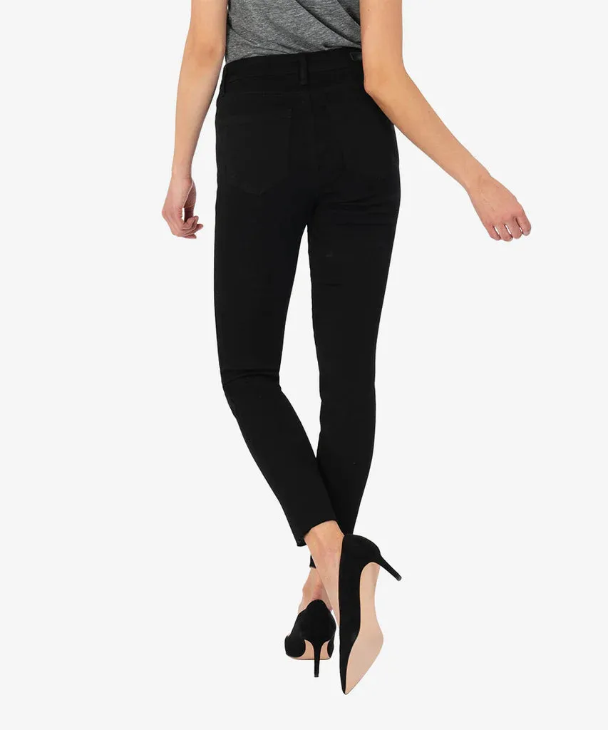 KUT Donna Black High Rise Fab Ab Ankle Skinny Raw Hem Jeans Game Core Parisian Chic