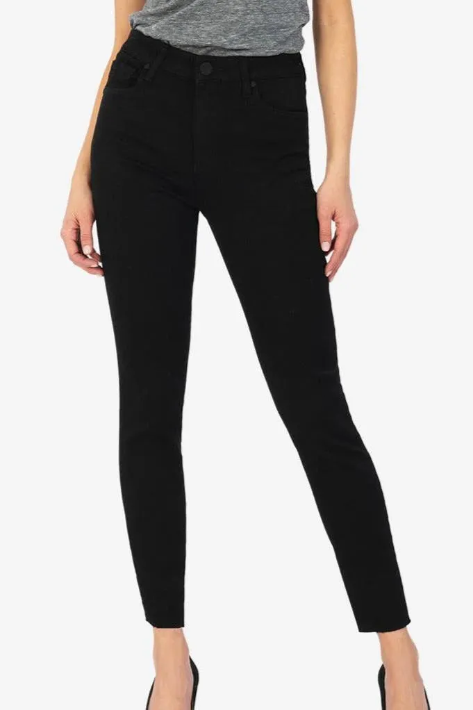 KUT Donna Black High Rise Fab Ab Ankle Skinny Raw Hem Jeans Handmade Fit