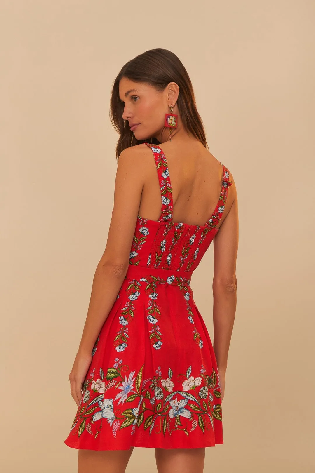 Effortless Chic Wear Red Sweet Bloom Bouquet LENZING? ECOVERO? Euroflax? Mini Dress