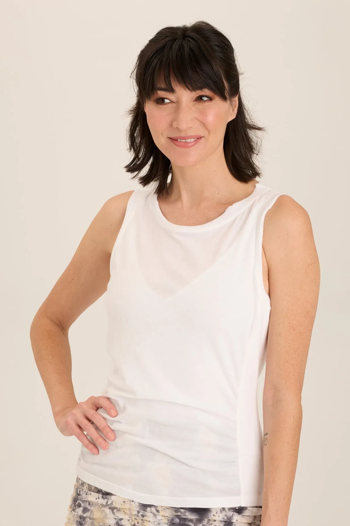 Style Mood Recycled Fit Rexel Jersey Rib Insert Shirred Tank