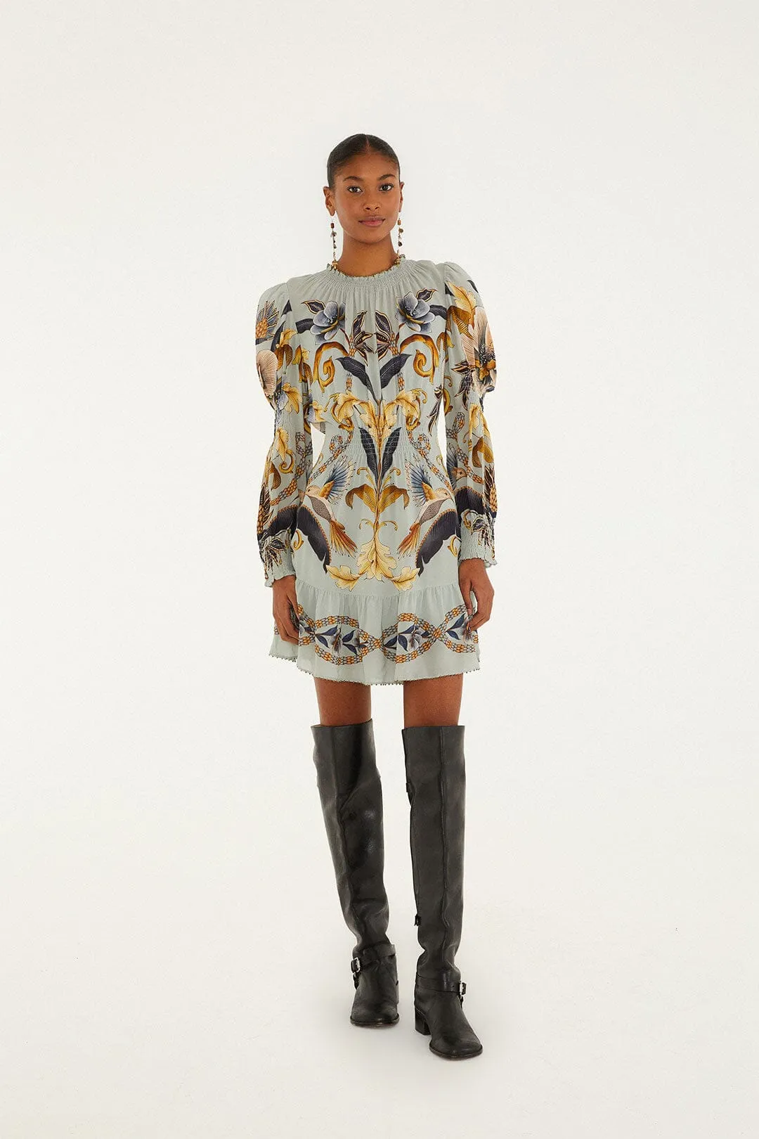Low Bulk Vibrant Chic Blue Snake Garden Long Sleeve Mini Dress