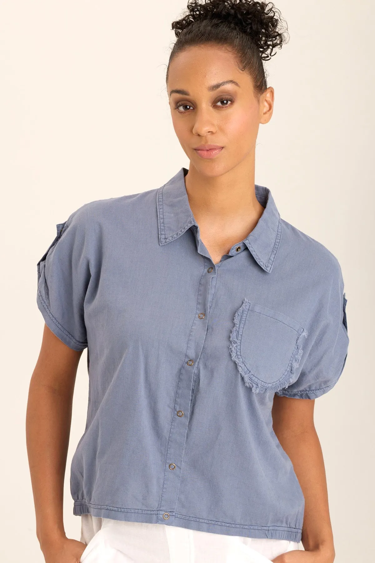 Abner Linen/Jersey Button-Up Top Cool Glow