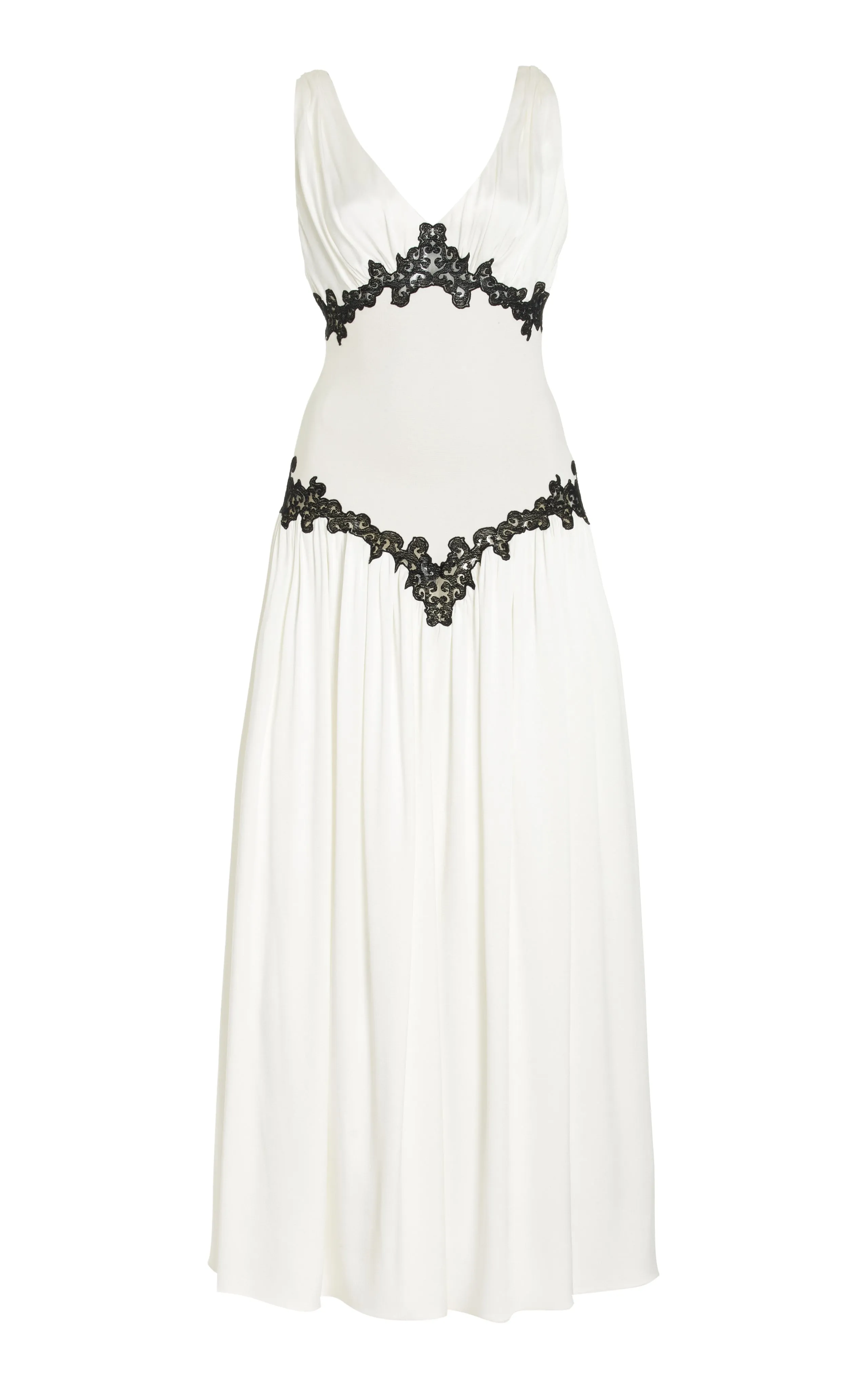 ElasticBinding Breathable Material Highland Lace Maxi Dress in Ivory Silk Satin