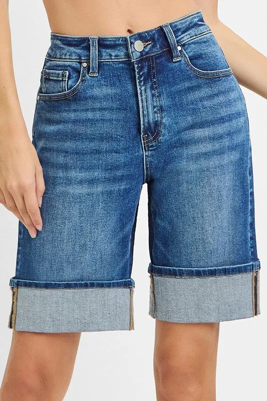 Risen High Rise Mid Length Cuffed Shorts StretchFit