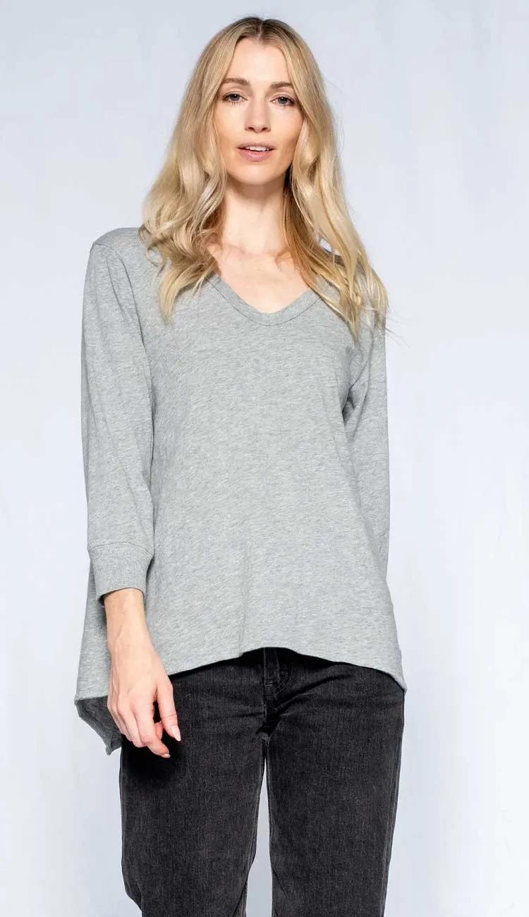 Green Fit Scoop Neck Hi-Lo 3/4 Sleeve Shrunken Boyfriend Top