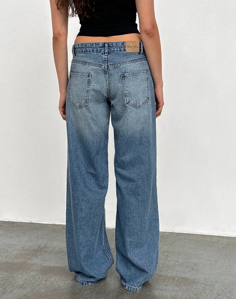 Sun Protection Fabric Roomy Extra Wide Low Rise Jeans in Powder Blue