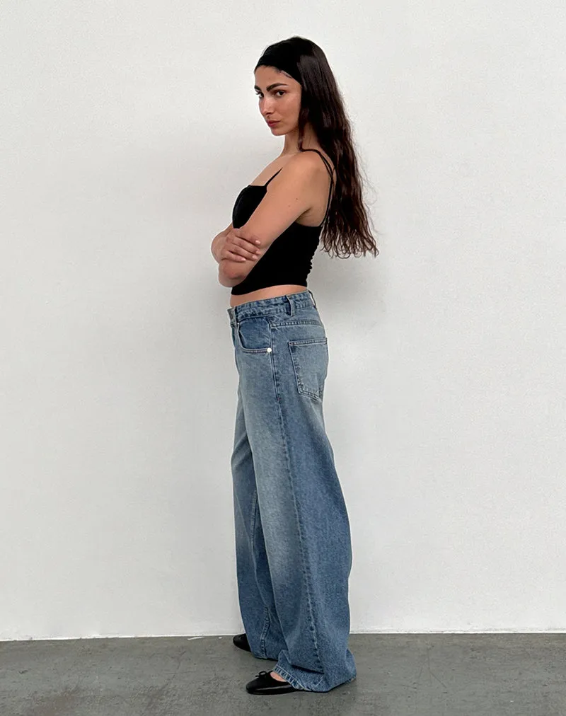 DoubleLayered Collar ShockAbsorbent Padding Roomy Extra Wide Low Rise Jeans in Powder Blue