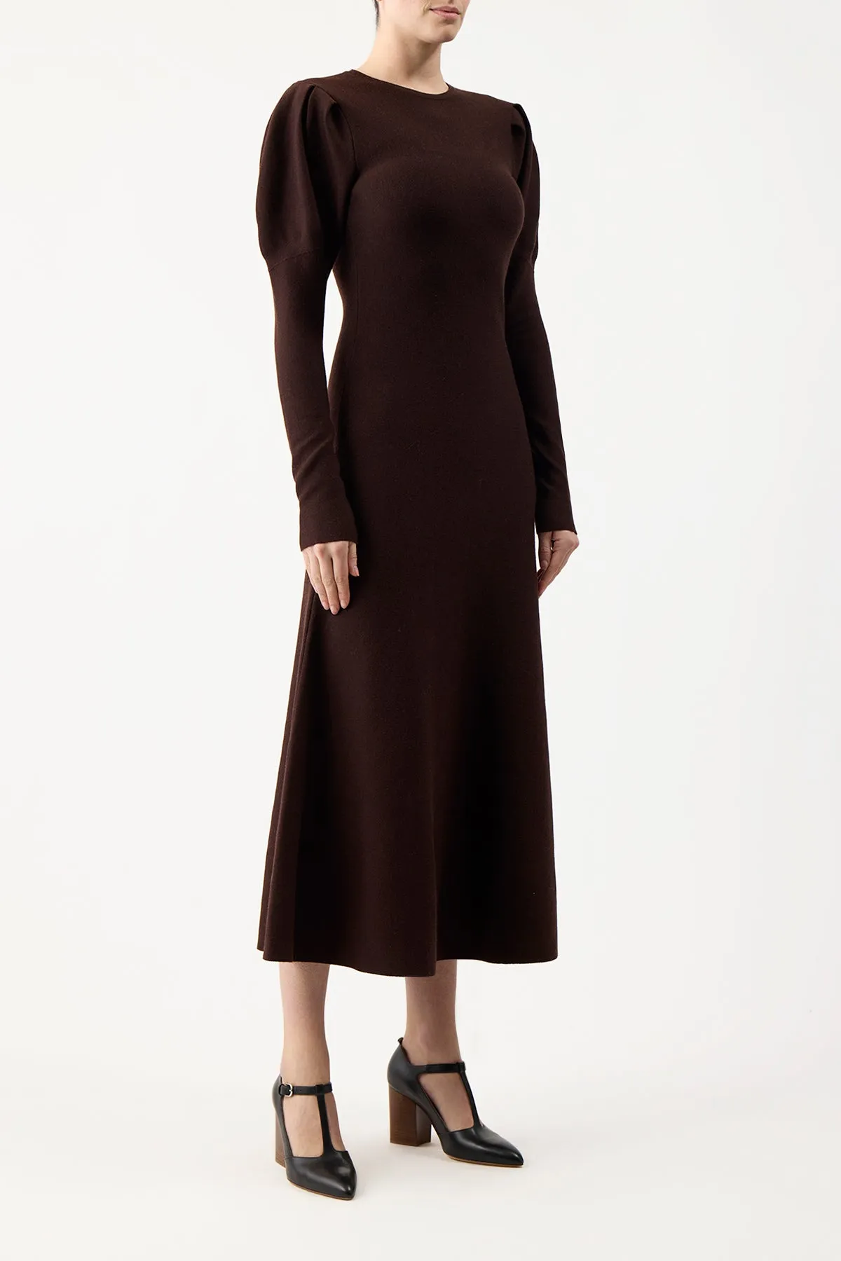 Lake Glow Hannah Knit Maxi Dress in Chocolate Merino Wool Cashmere