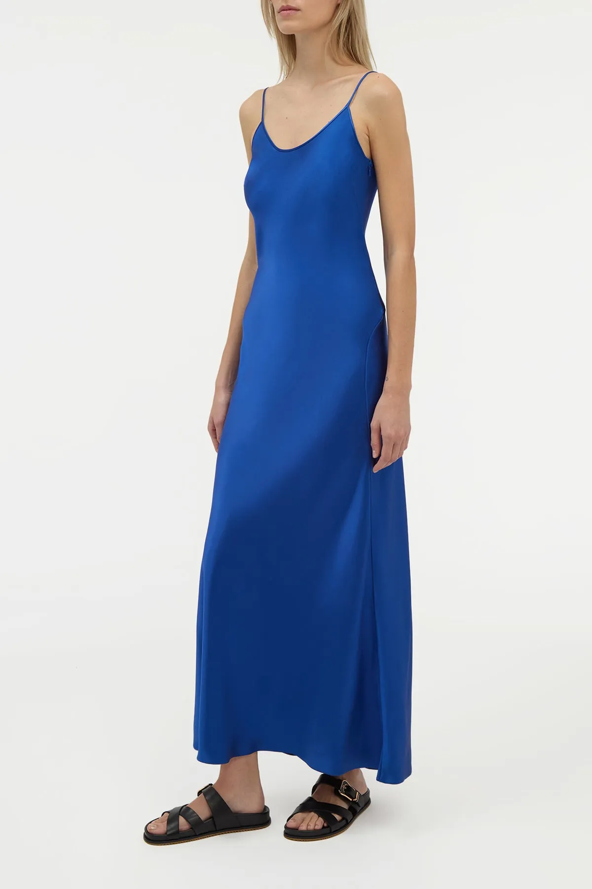Jesaba Slip Maxi Dress in Cobalt Silk Satin Polish Tone