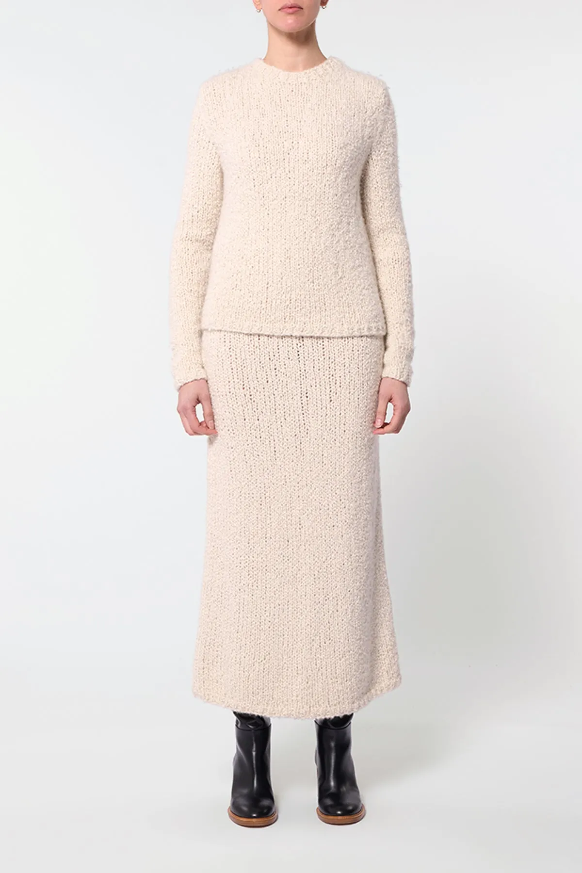 Milne Knit Maxi Skirt in Ivory Cashmere Boucle WrinkleResistantClothing