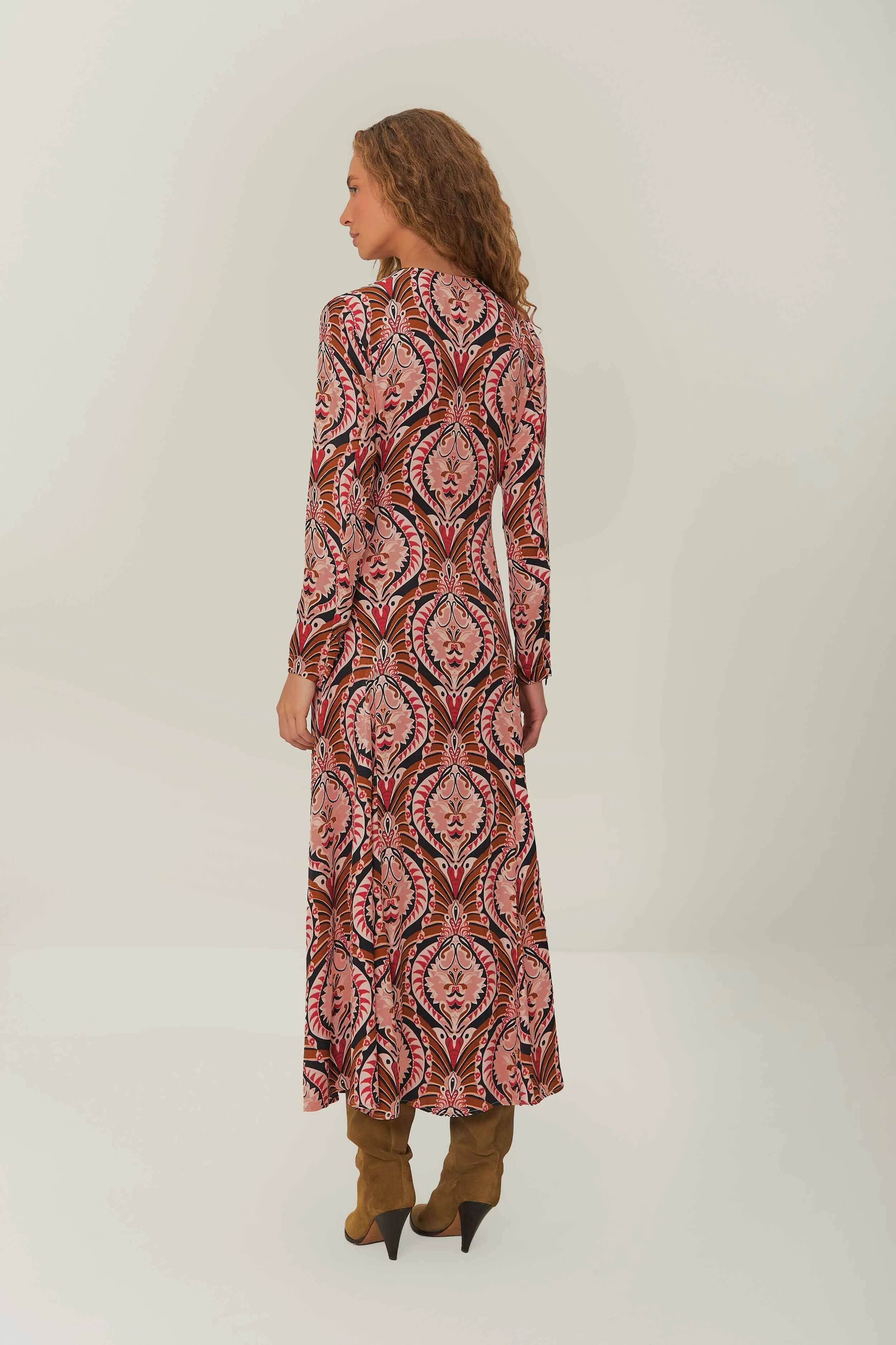 Inner Glow Elegant Appearance Brown Pineapple Jewelry Midi Dress